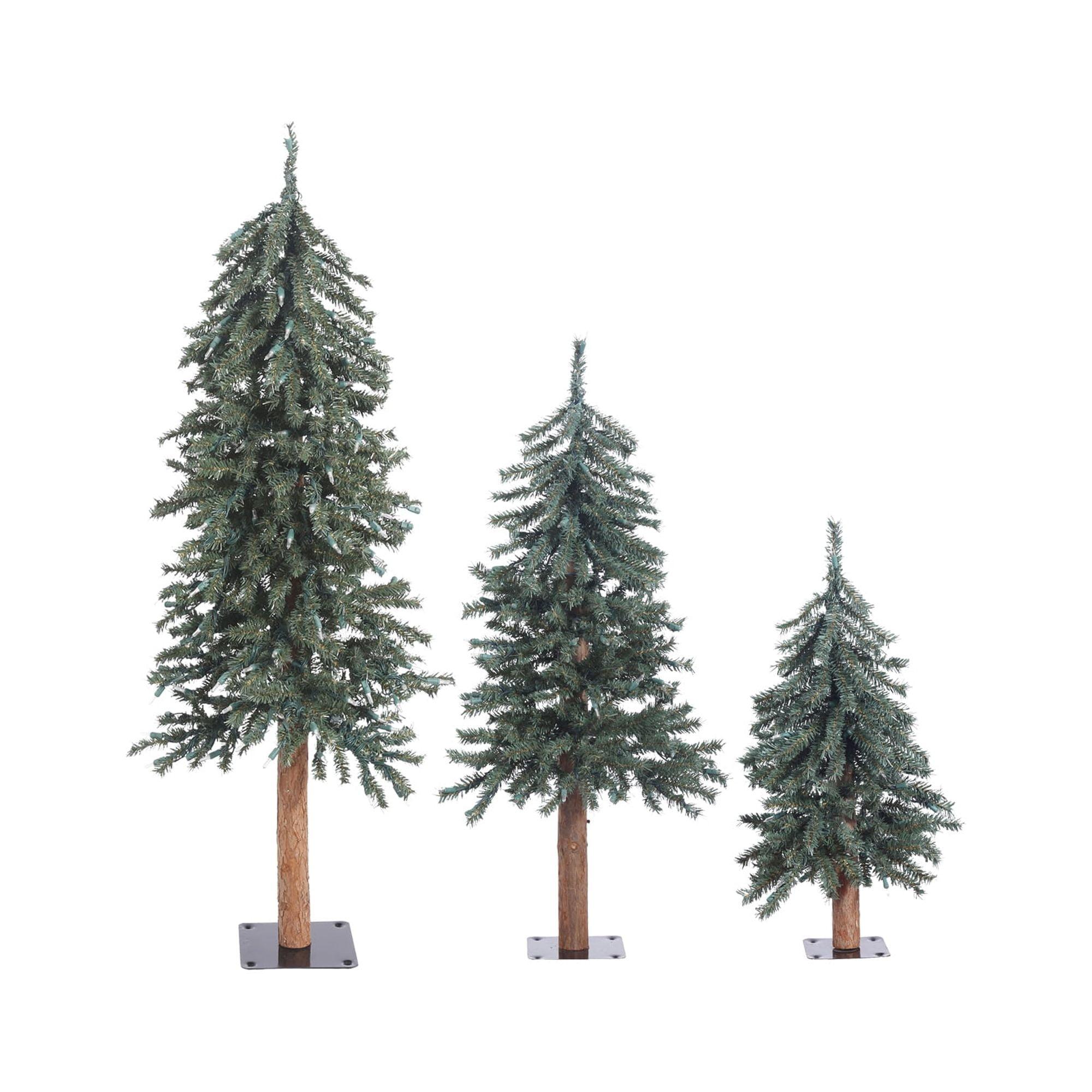 Natural Bark Alpine Artificial Christmas Tree Set with Real Wood Trunks