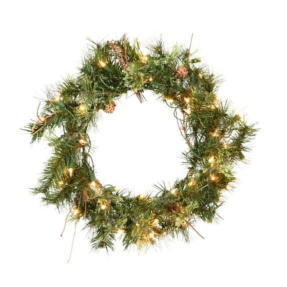 Vickerman 20" Mixed Country Pine Christmas Wreath, Clear Incandescent Lights