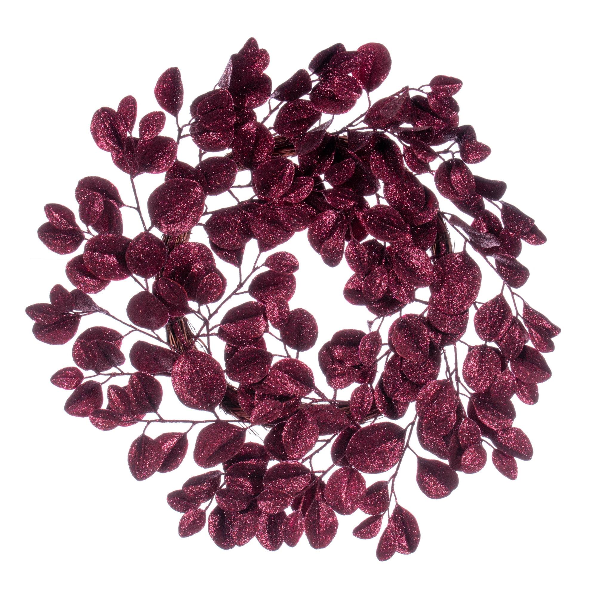 Burgundy Elegance 24" Artificial Dogwood Glitter Wreath