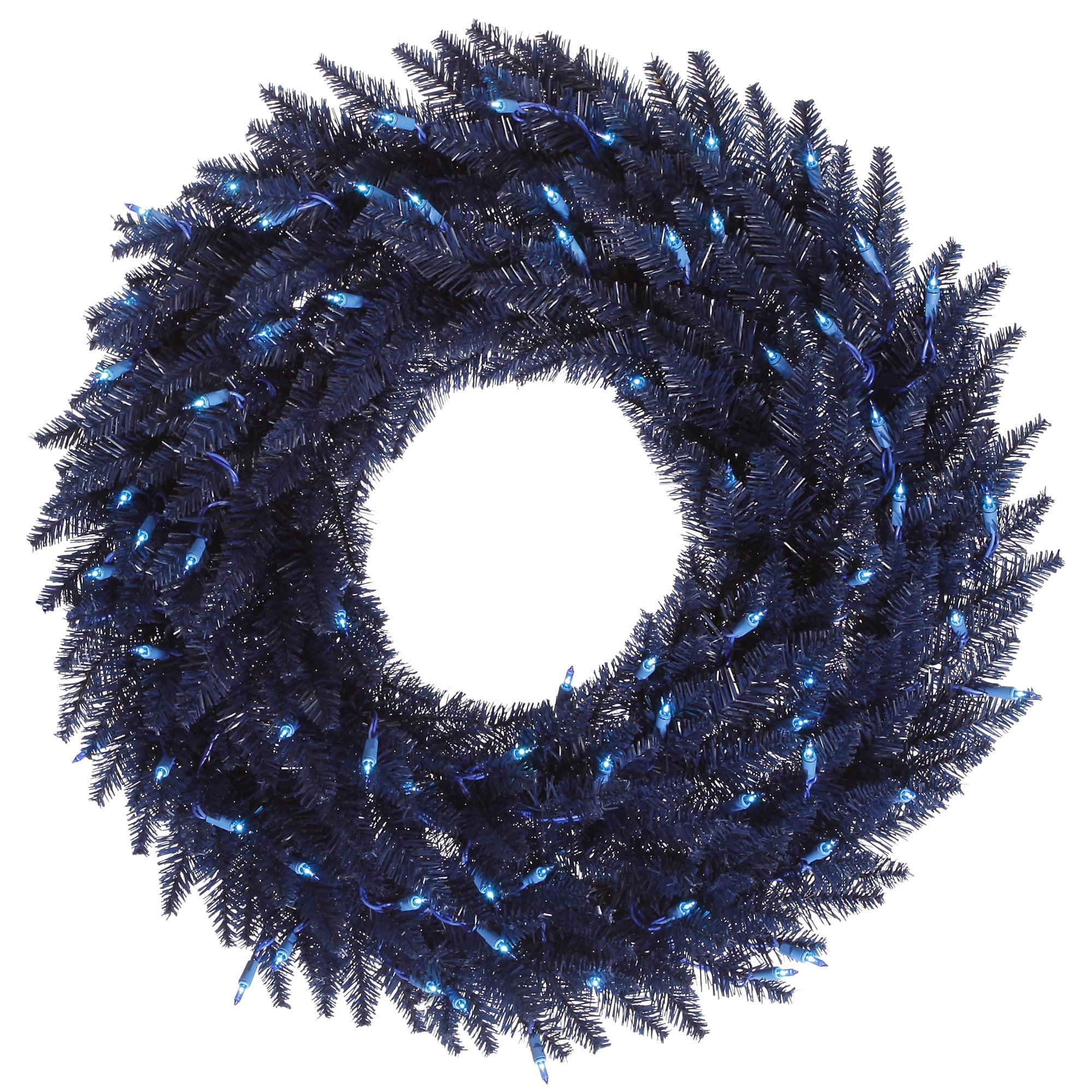 Navy Blue Fir 24" Artificial Christmas Wreath with LED Lights