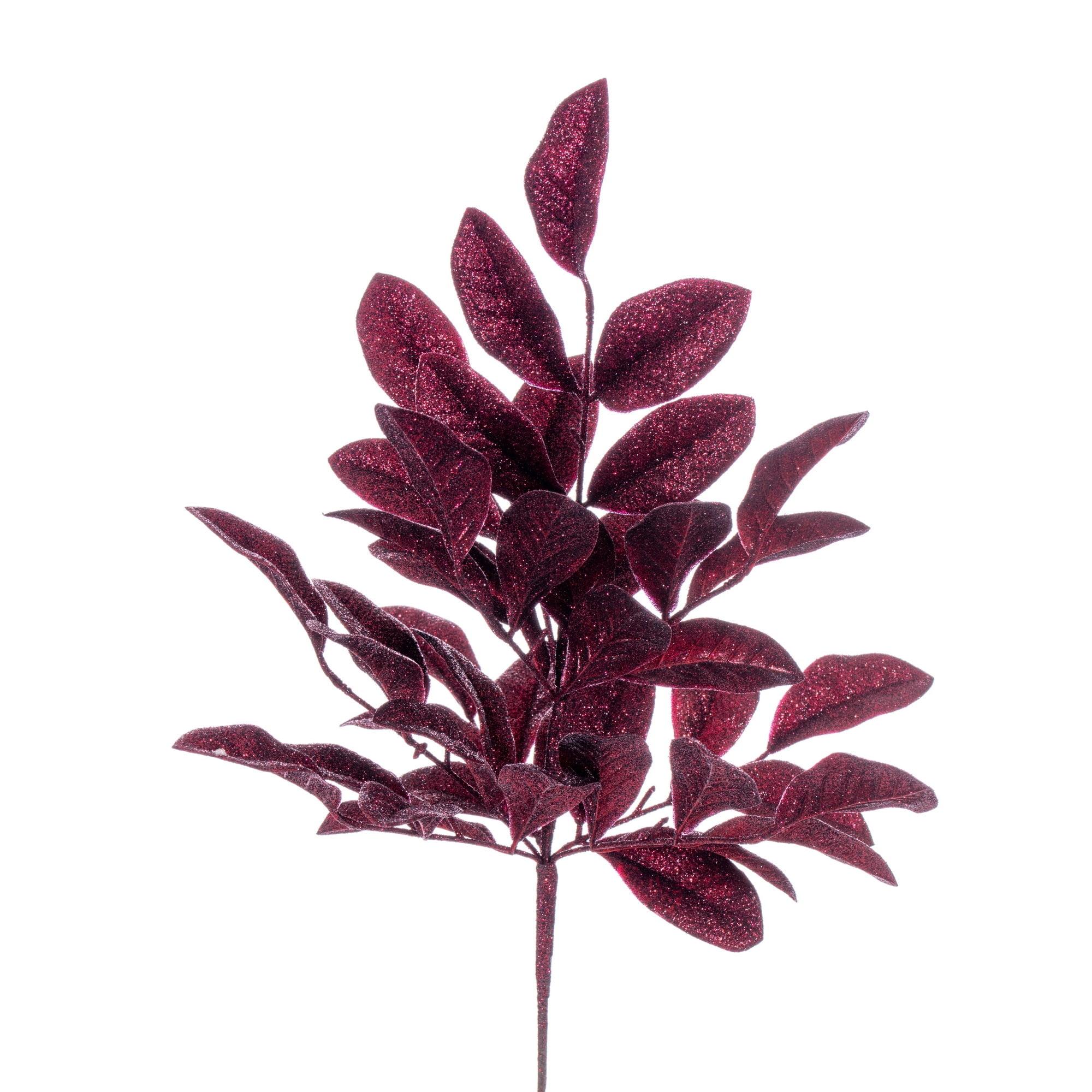 Elegant Burgundy Apple Leaf Glitter Bush Spray, 29 in