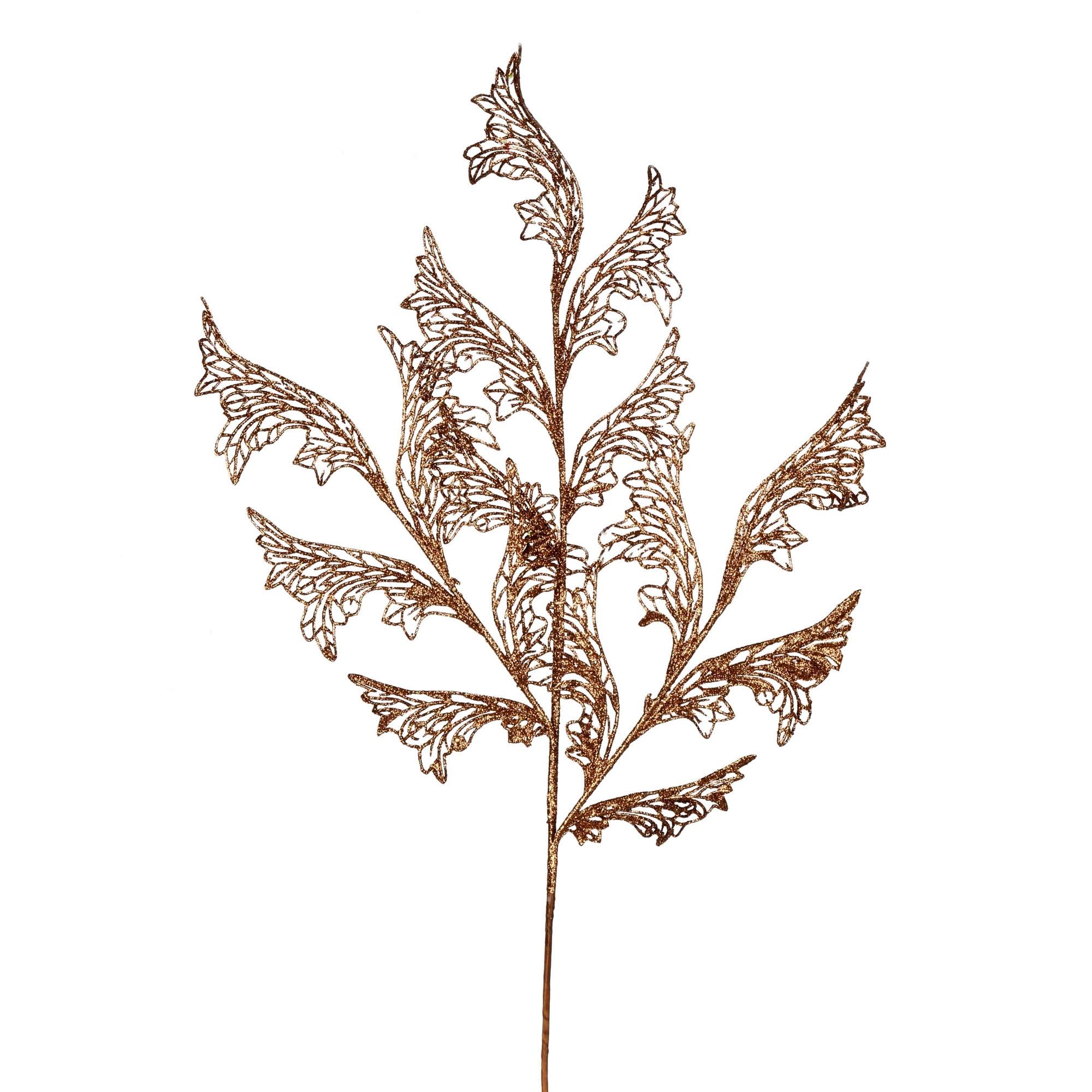 Vickerman 27" Copper Glitter Coral Bells Leaf Lace Artificial Christmas Spray. Includes 12 sprays per pack.
