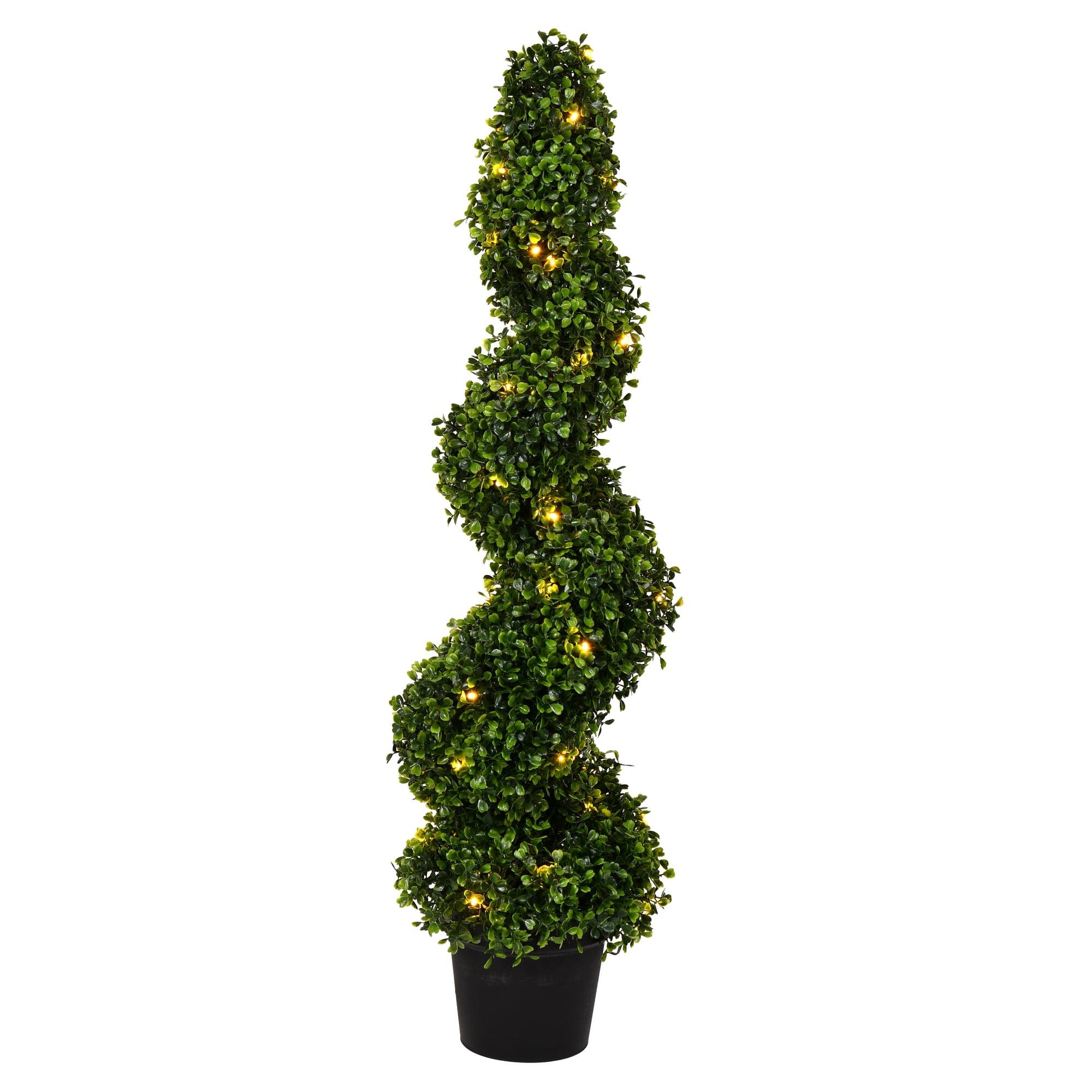 Elegant Outdoor Boxwood Spiral Topiary with Warm White LED Lights