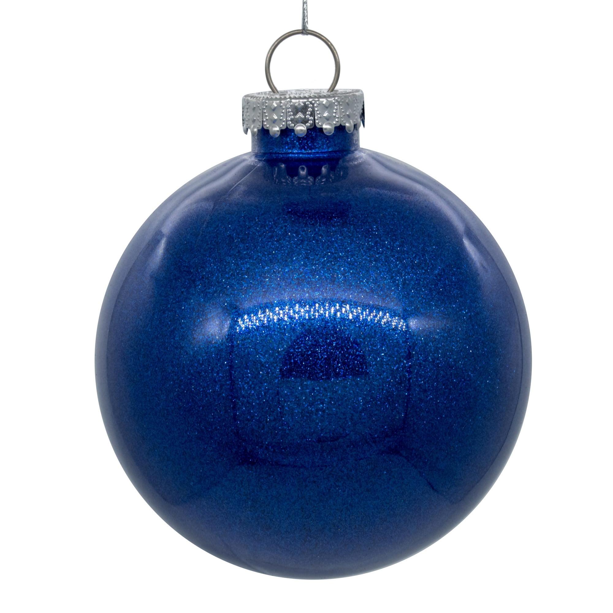 3" Clear Shatterproof Plastic Ornaments with Blue Glitter Interior, Set of 12