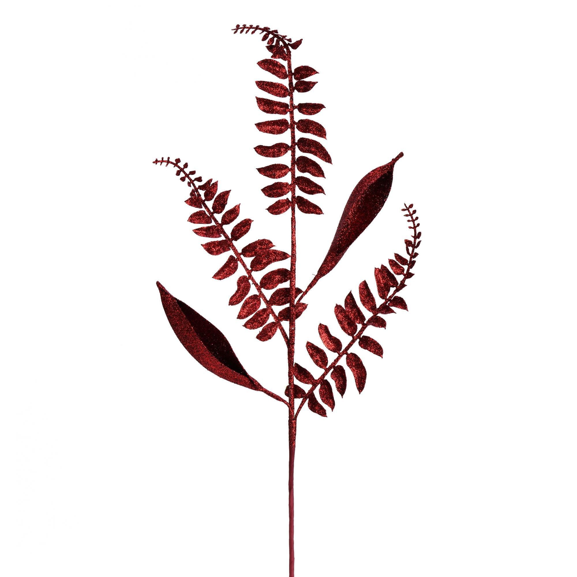 Burgundy Glitter Fern Leaf 33" Artificial Christmas Spray Pack