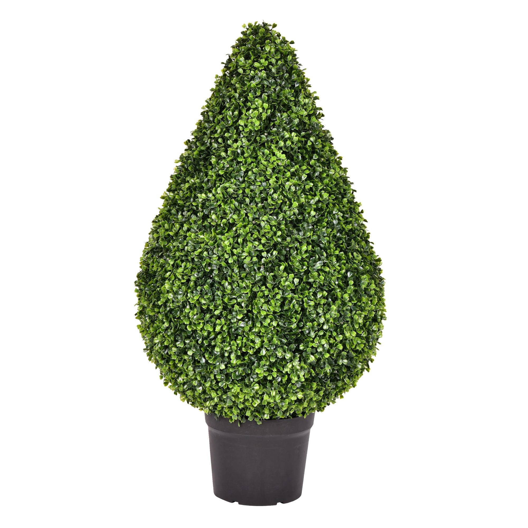 Vickerman Artificial Boxwood Teardrop Shaped Bush, Black Plastic Pot