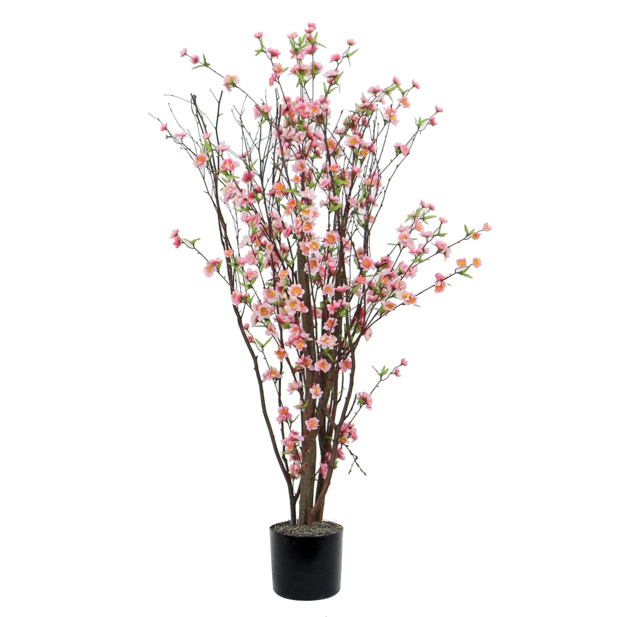 Vickerman 4' Artificial Hot Pink Blossom Tree in Black Planters Pot.