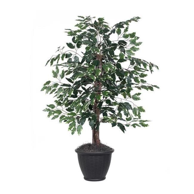 Vickerman 4' Artificial Variegated Ficus Bush, Gray Round Plastic Container.