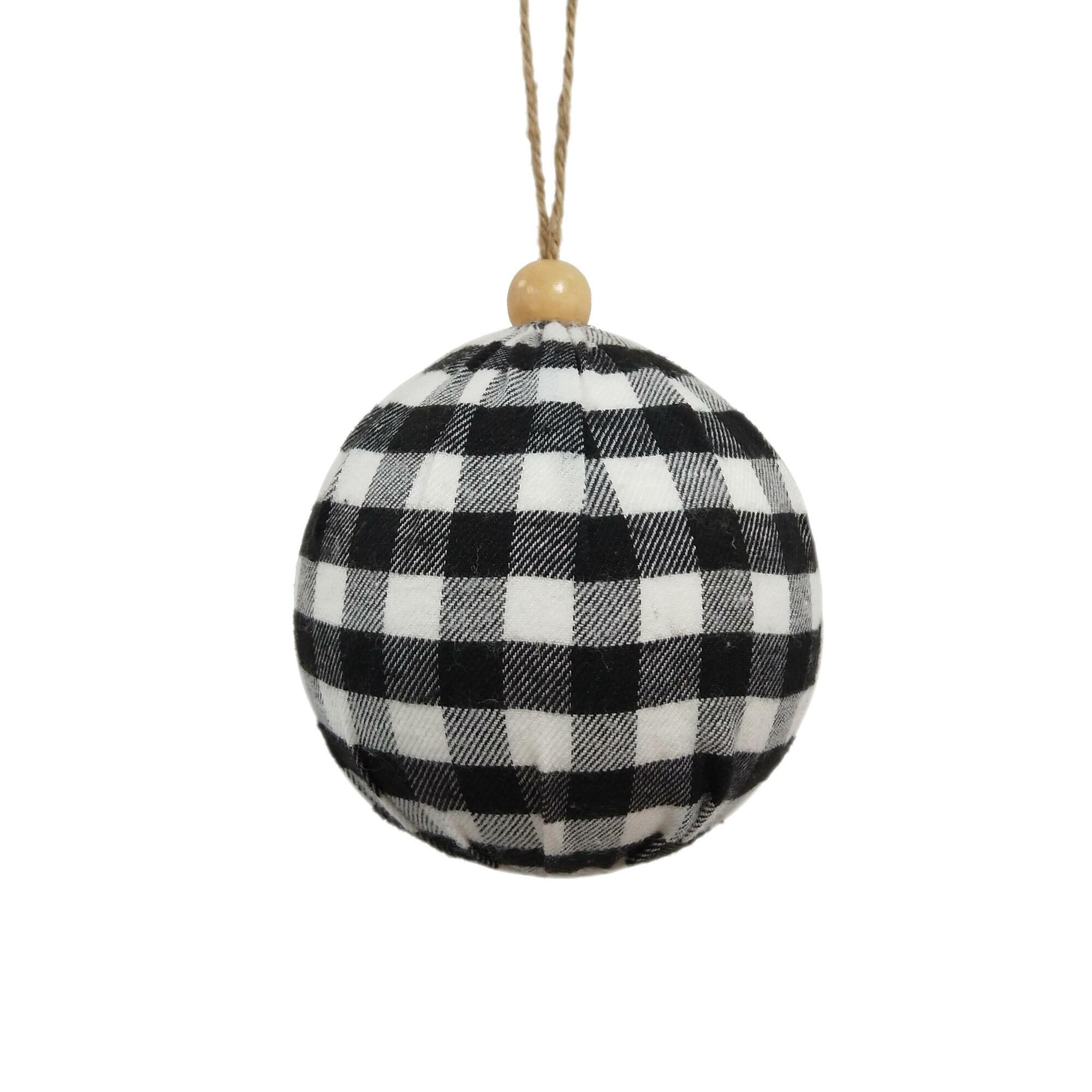 Black and White Plaid Cloth Christmas Ornaments Set of 4