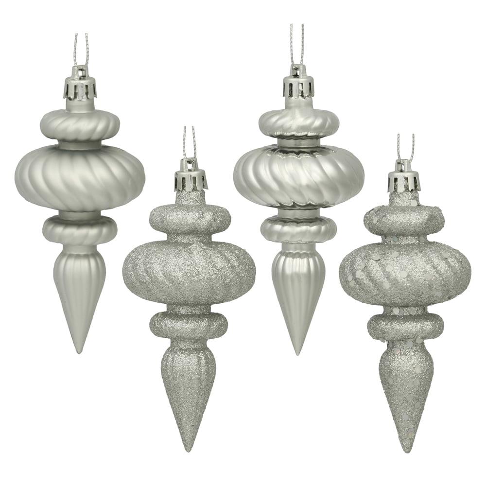 Silver Shatterproof Plastic Finial Christmas Ornaments Set