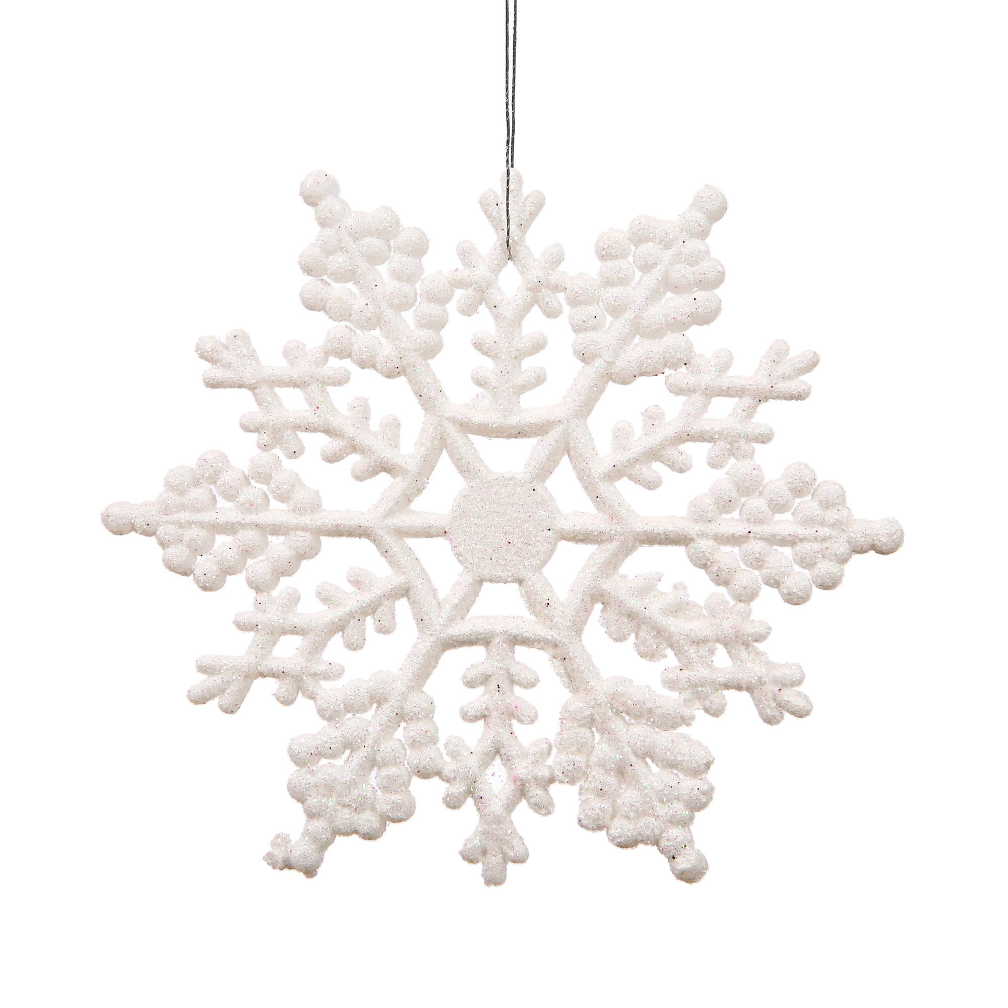 White Glitter Shatterproof Plastic Snowflake Ornament Set, 4"