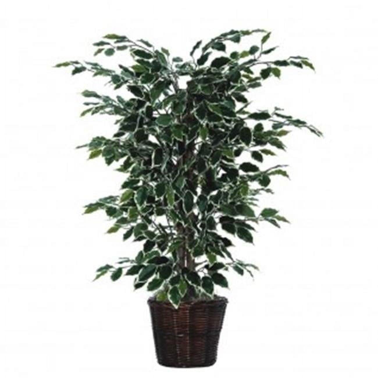 Vickerman 4' Artificial Variegated Ficus Bush, Rattan Basket In a 9"Lx9"Wx9.5"H base.