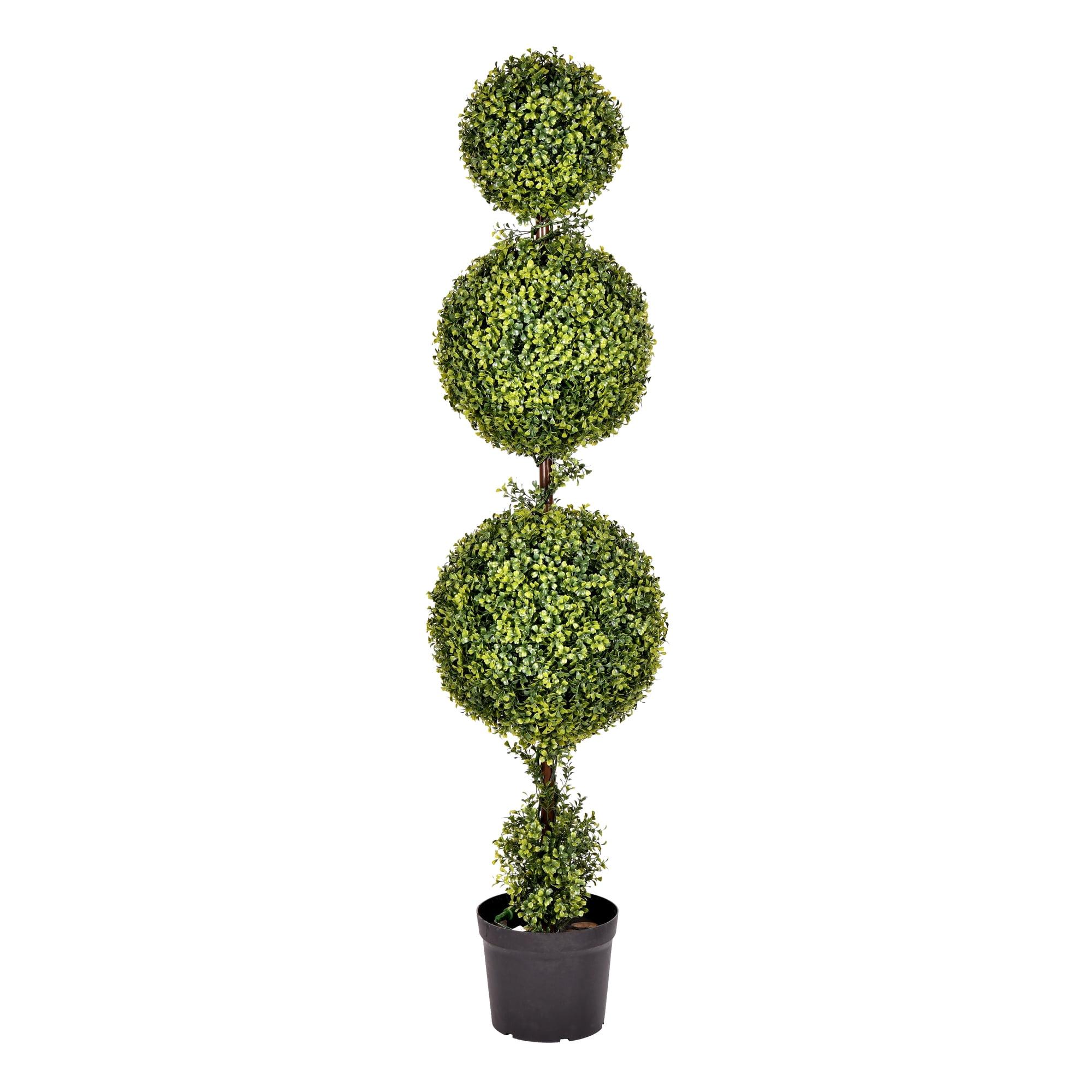 Elegant Outdoor 5' Plastic Boxwood Triple Ball Topiary