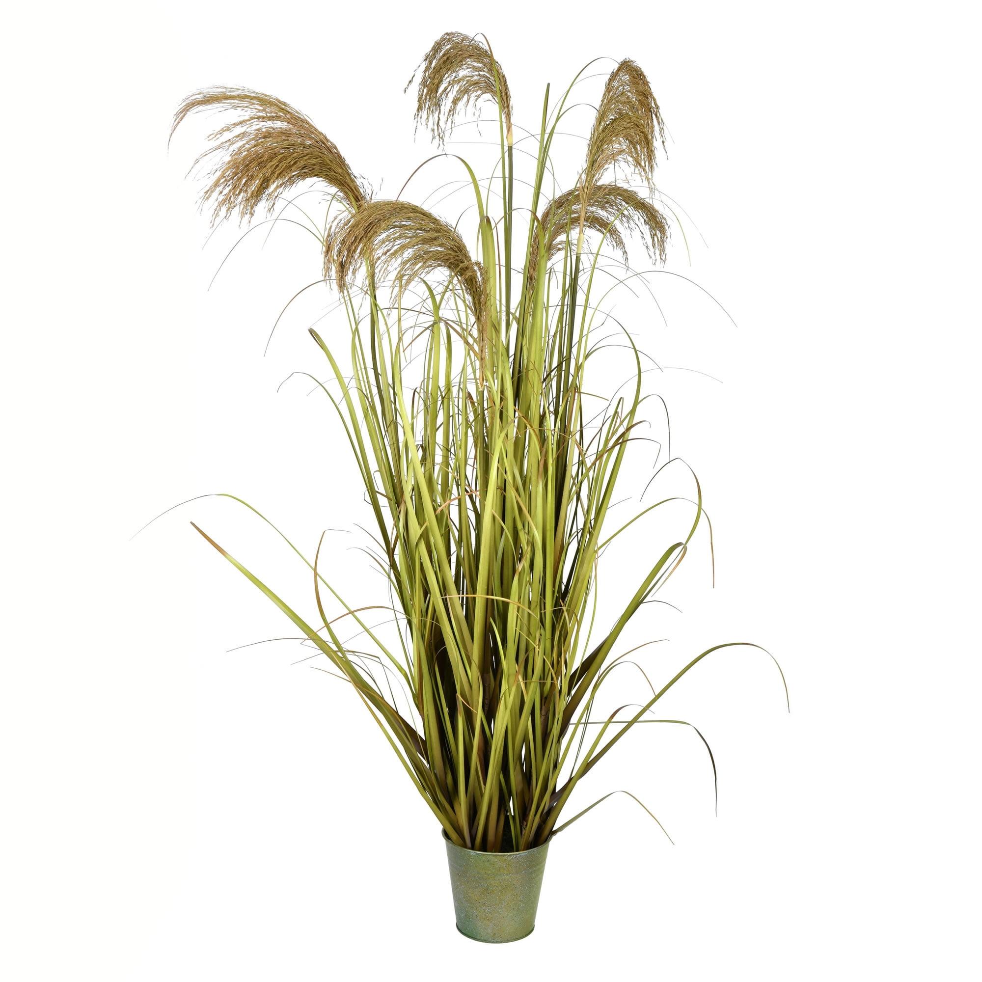 55" Green and Natural PVC Grass in Metal Pot