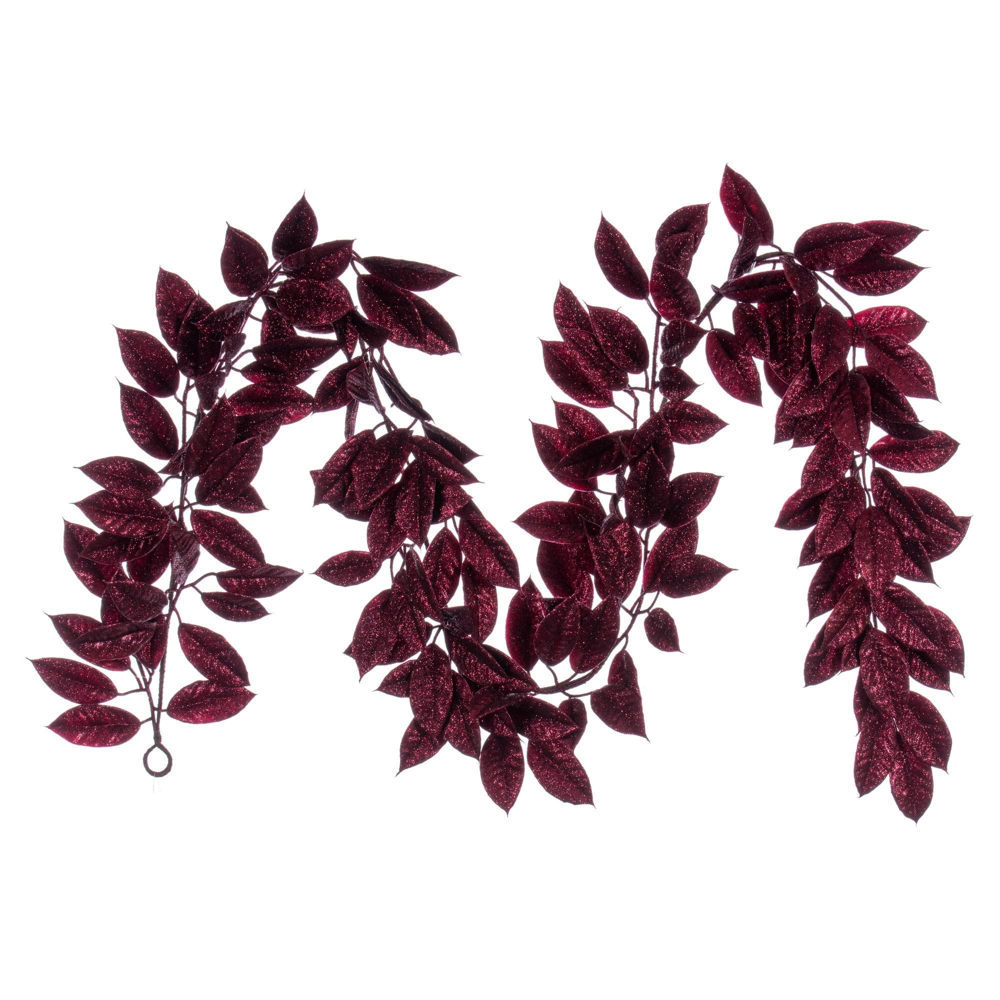 Elegant 6' Burgundy Glitter Artificial Gardenia Garland