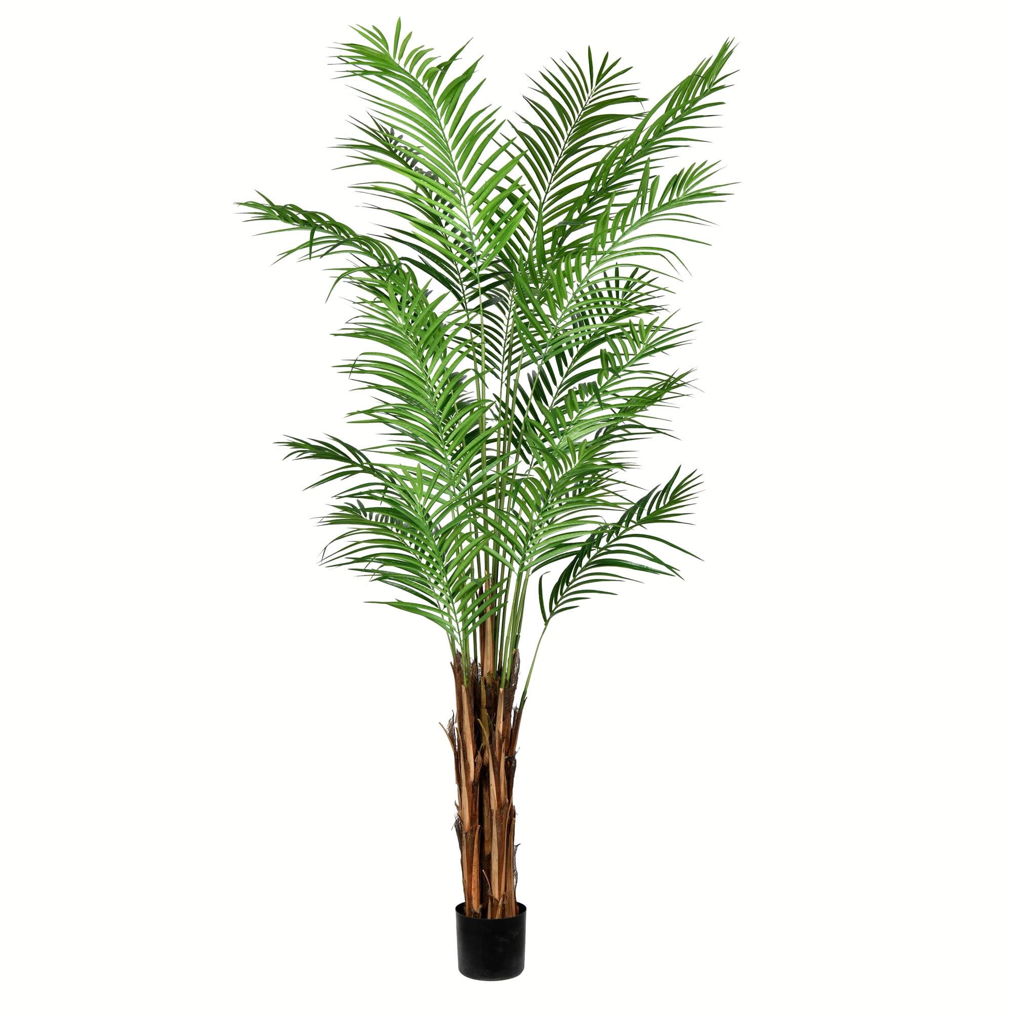 7' Green Plastic Potted Palm Tree with Black Planter