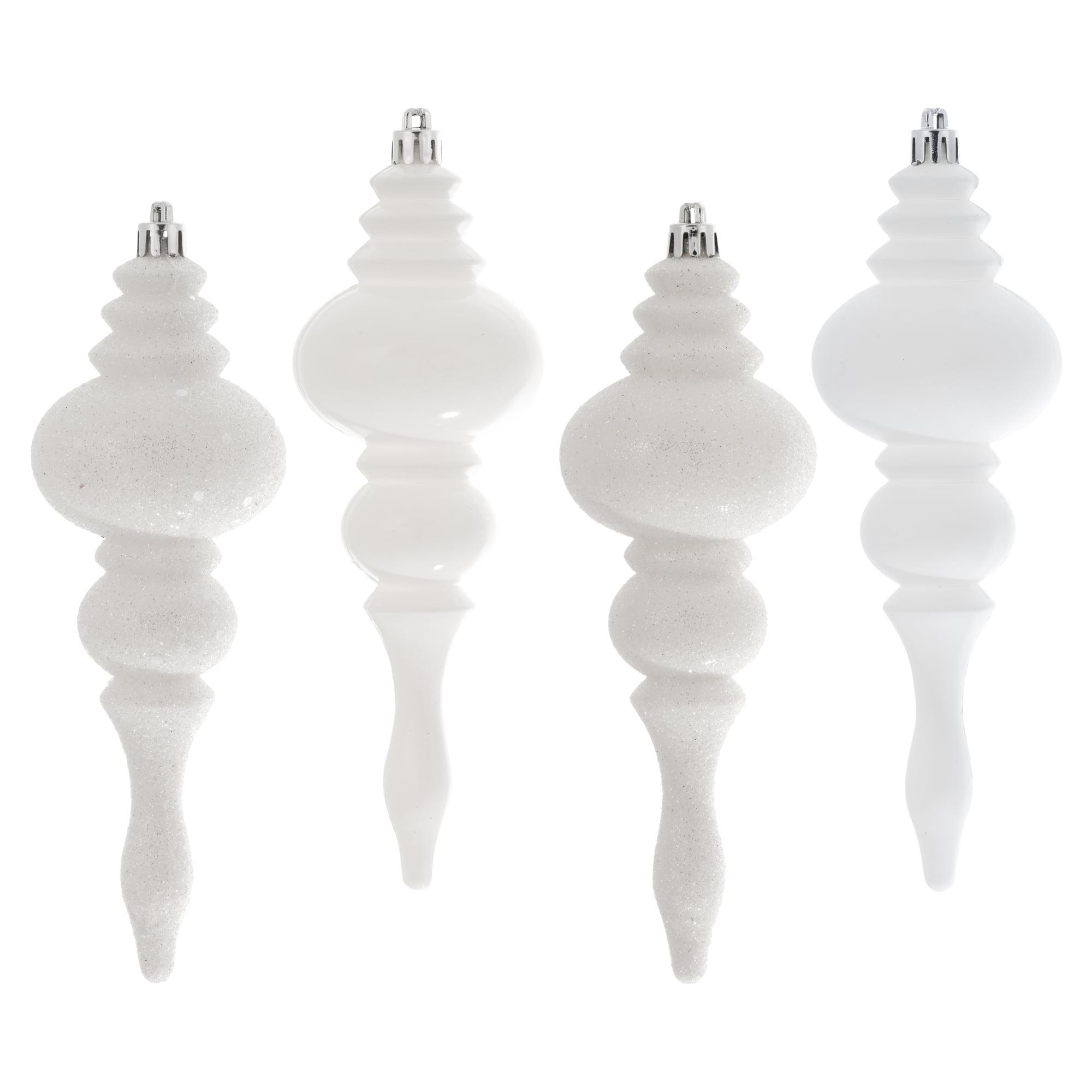 7" White Shatterproof Plastic Finial Ornament Set