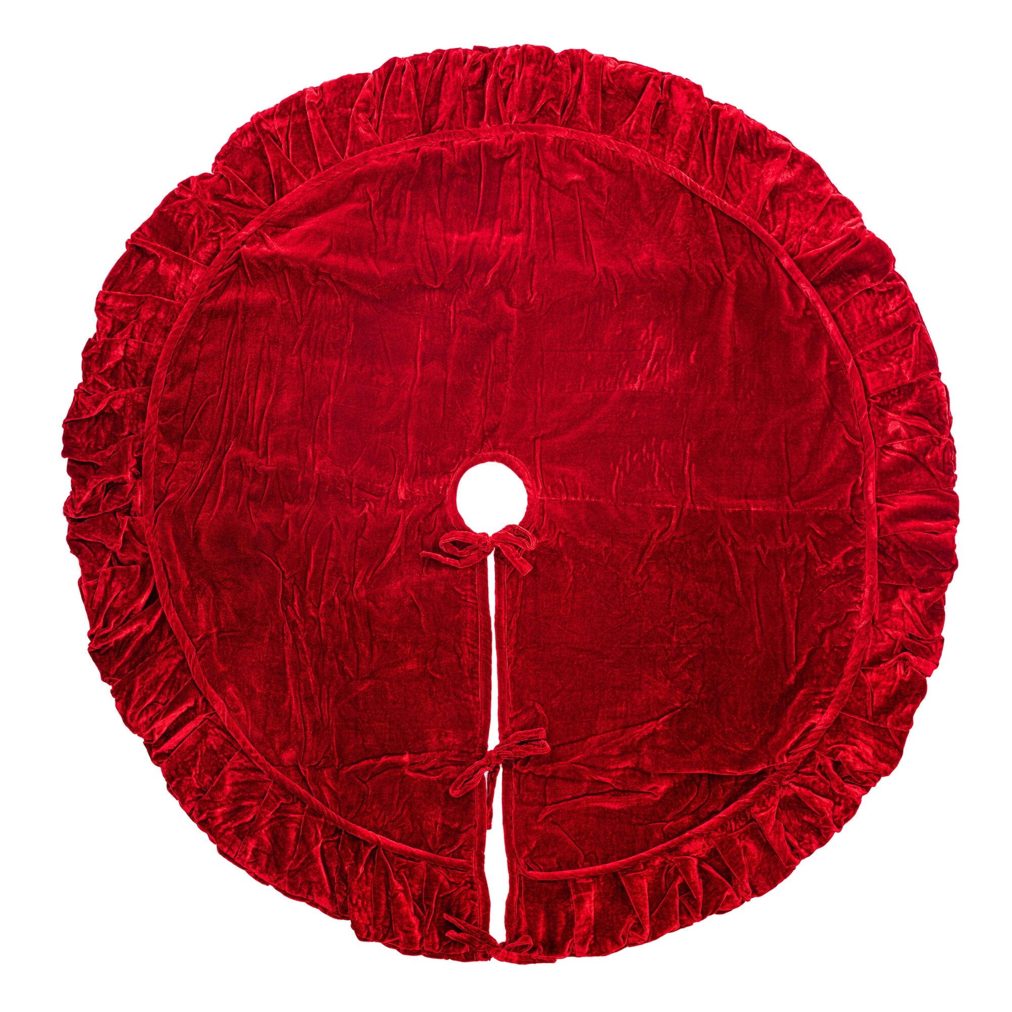 72-Inch Red Velvet Ruffled Christmas Tree Skirt