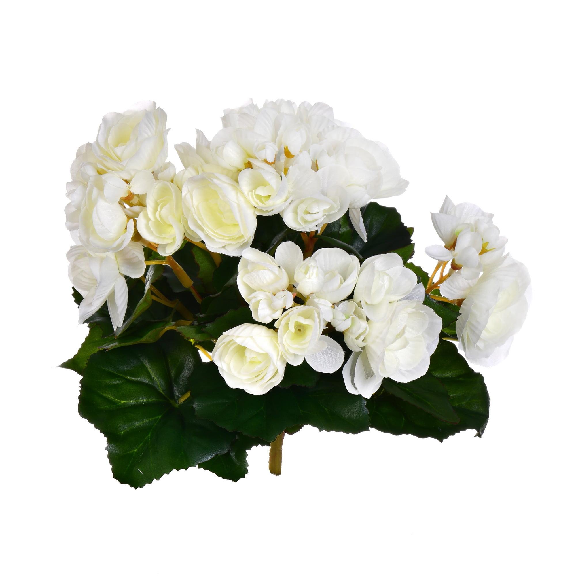 Patriotic White Begonia 9.5" Artificial Tabletop Floral Bush