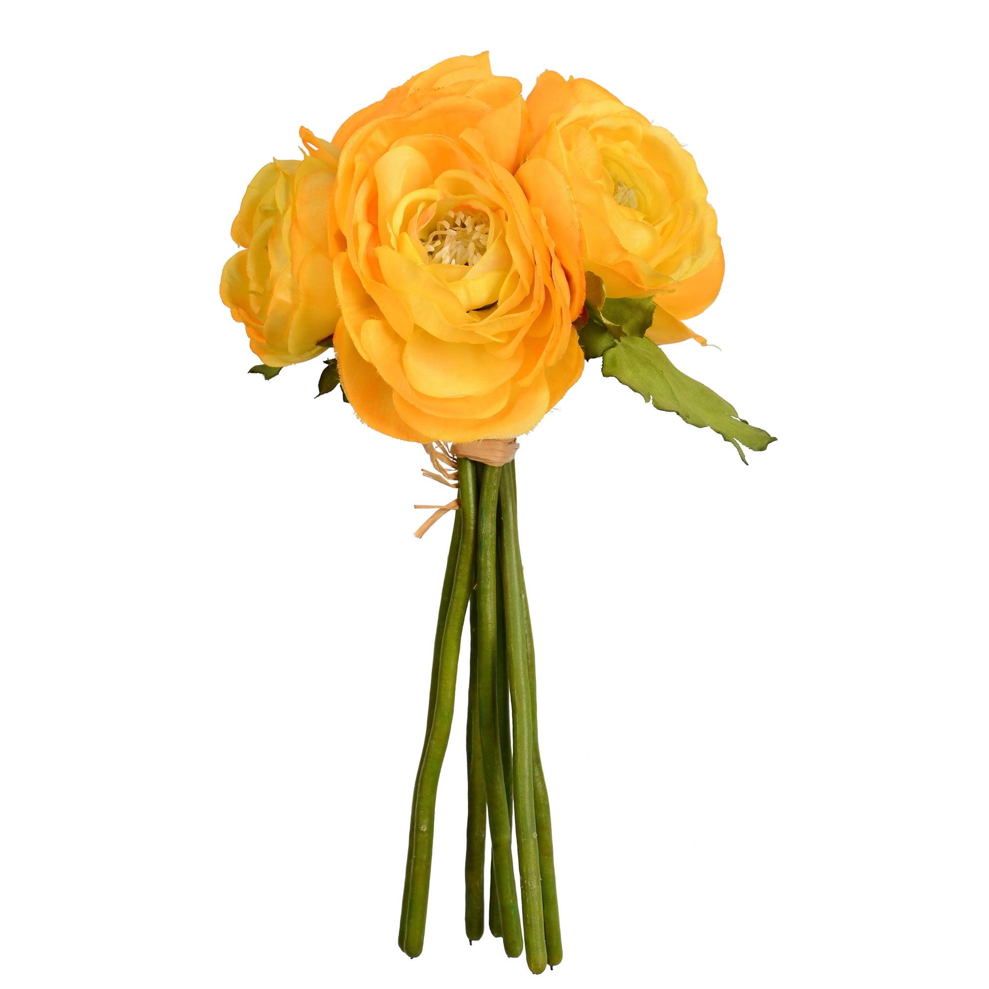 Yellow Artificial Ranunculus Arrangement with Lights, 9-Inch