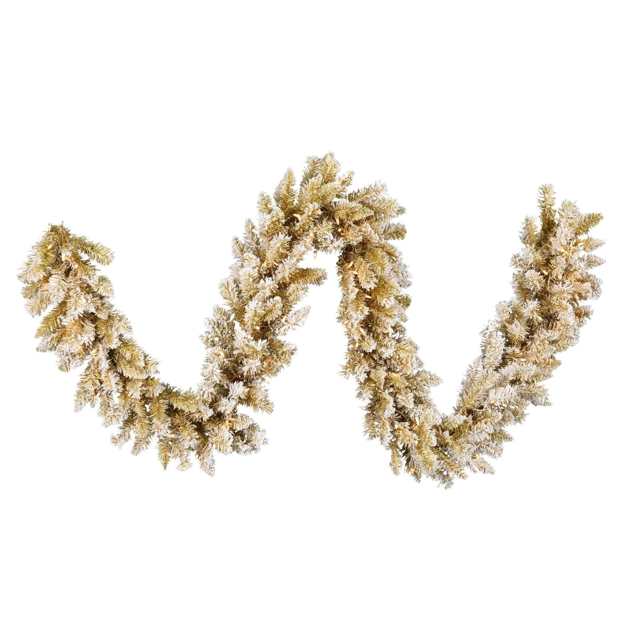 Vickerman 9' x 14" Frosted Gold Artificial Christmas Garland, Warm White Dura-lit LED Lights