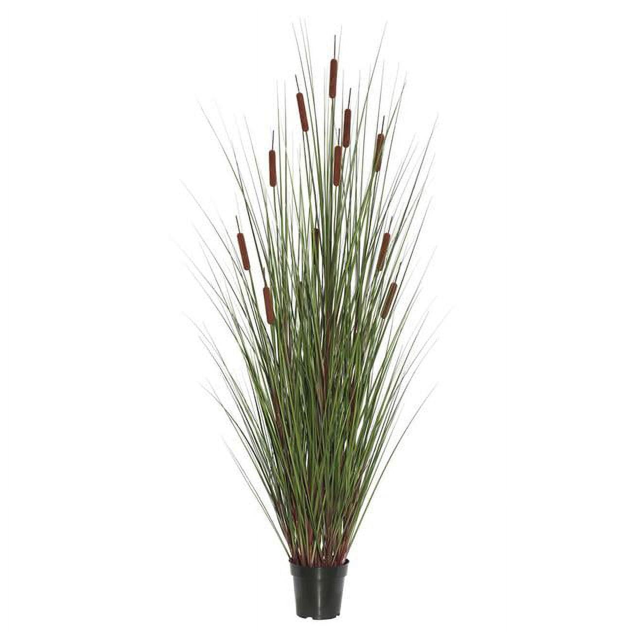 Lifelike 48" Green Grass and Cattails Potted Arrangement in Black Planter