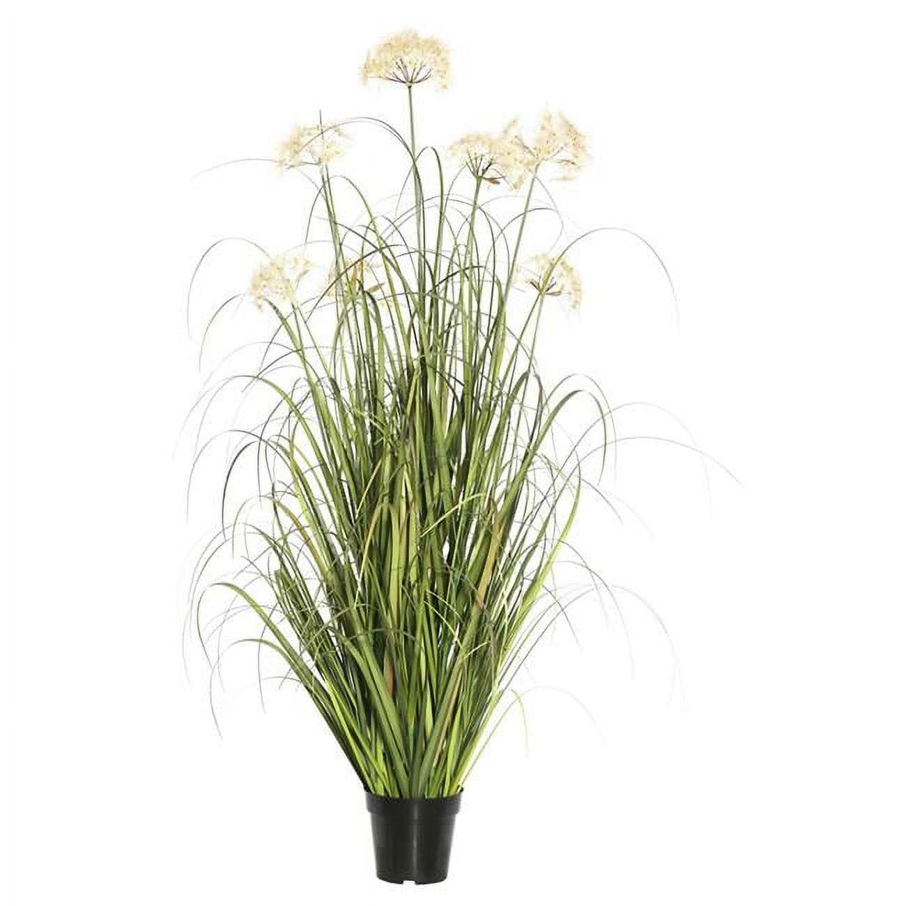 24" Green Artificial Potted Grass with Cream Dandelions