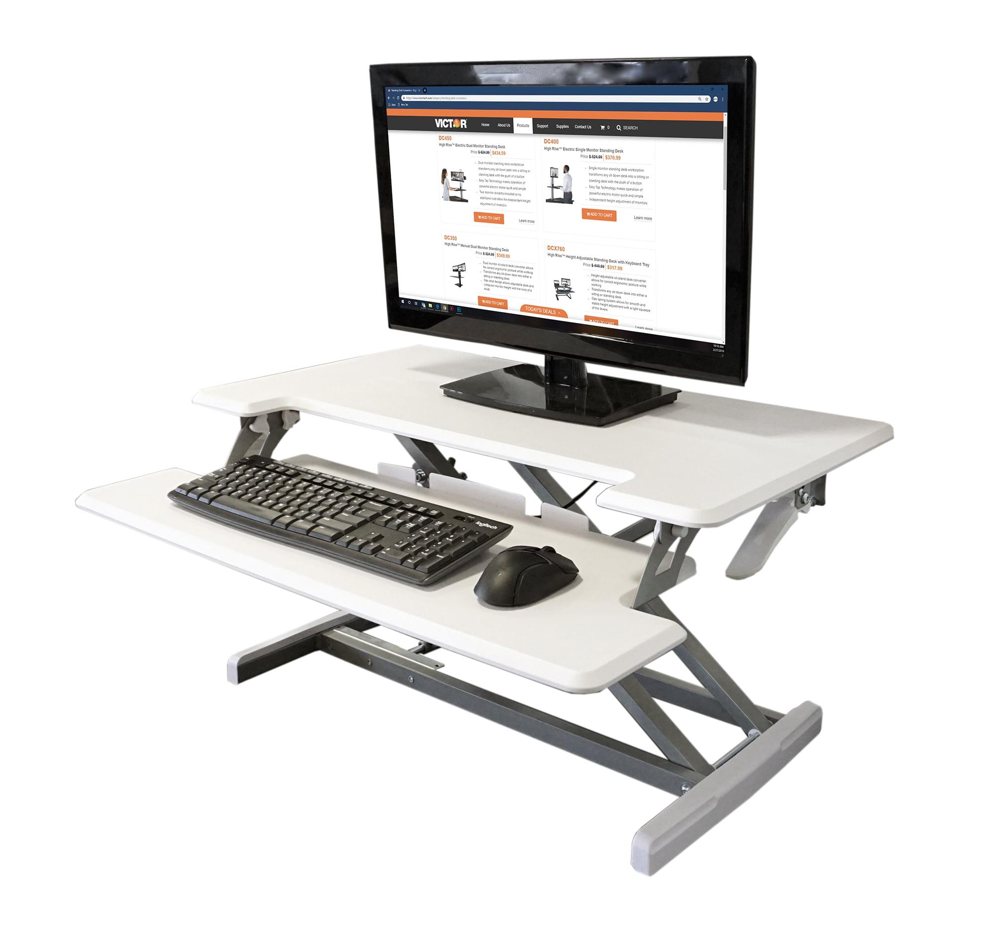 White Steel and Wood Height Adjustable Standing Desk Converter