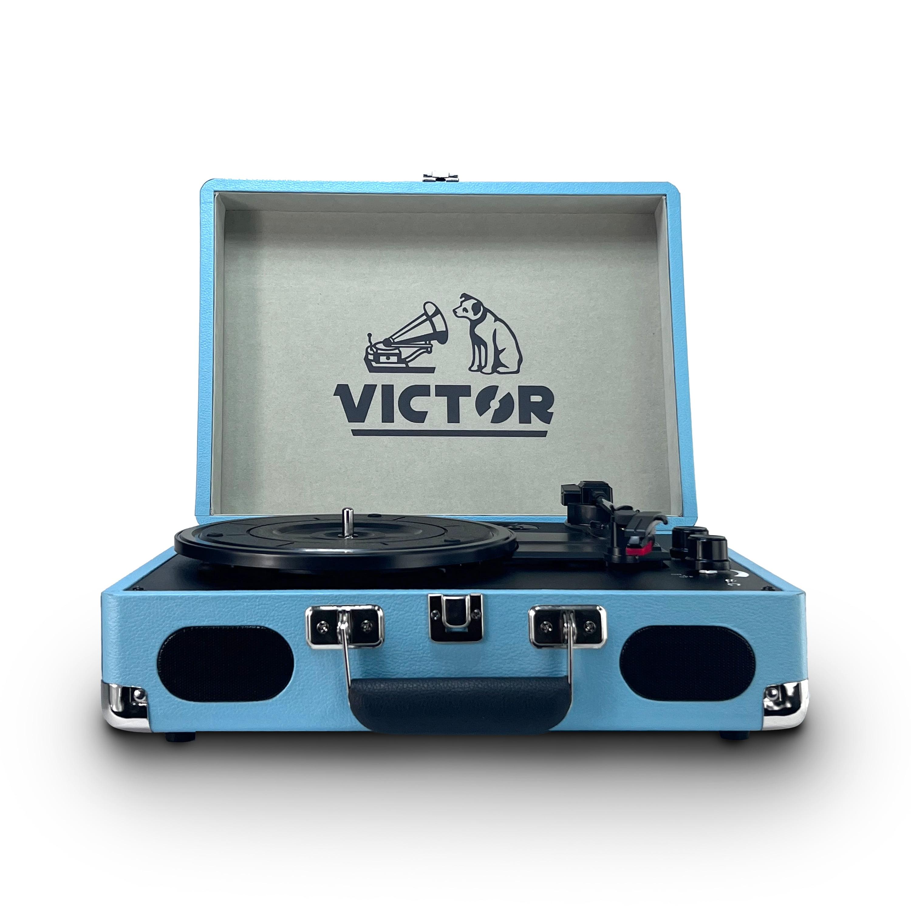 Victor Metro Plus Battery-Powered Bluetooth Suitcase Turntable | 3-Speed Vinyl Record Player with Built-in Stereo Speakers, Rechargeable Battery, RCA Output, Aux Input, and 45 RPM Adaptor, VSRP-850B