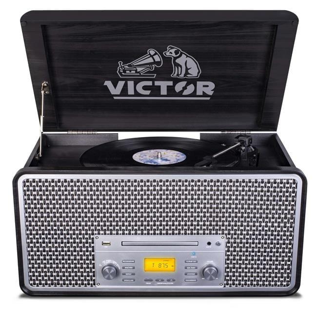 Victor 8-in-1 Wood Music Center with Bluetooth Vinyl Record Player
