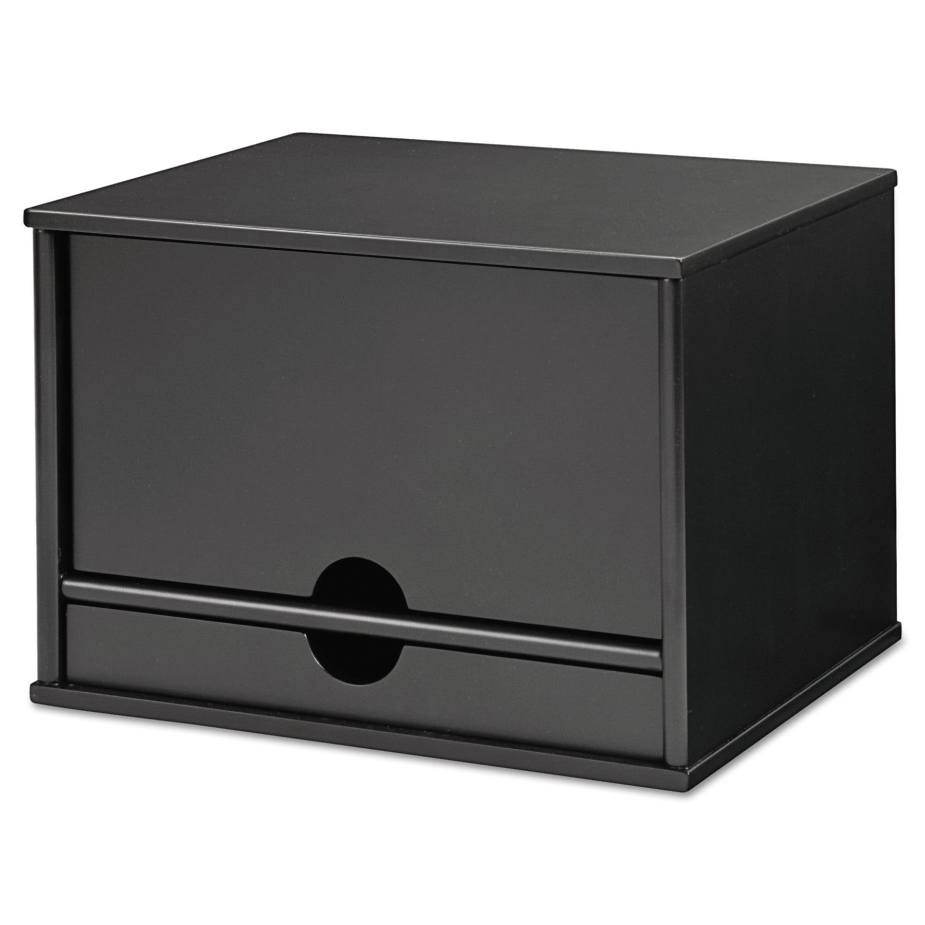 Midnight Black Wood Desktop Organizer with Drawer