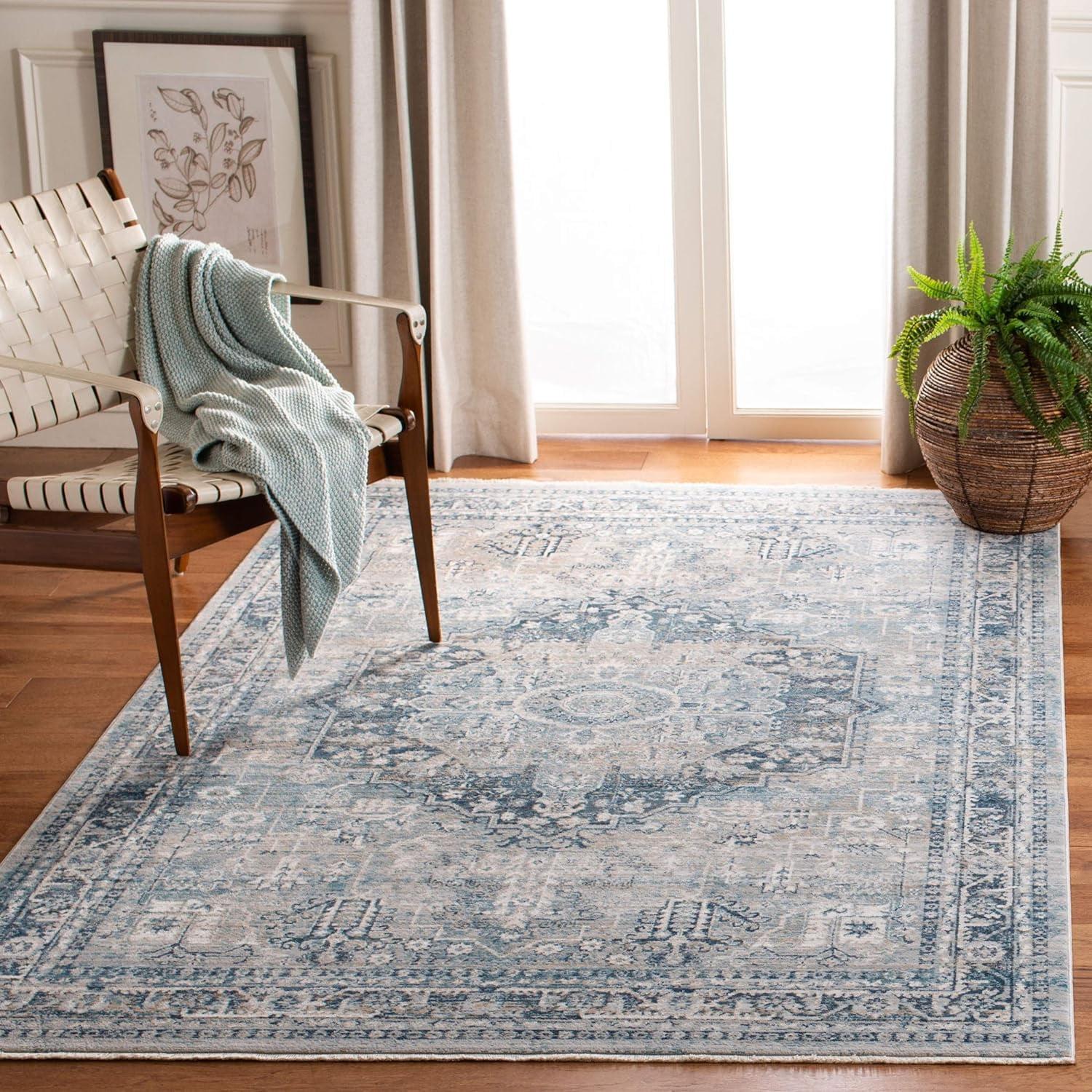 Elegant Victoria Distressed Blue & Grey Synthetic Rug - 4' x 6'