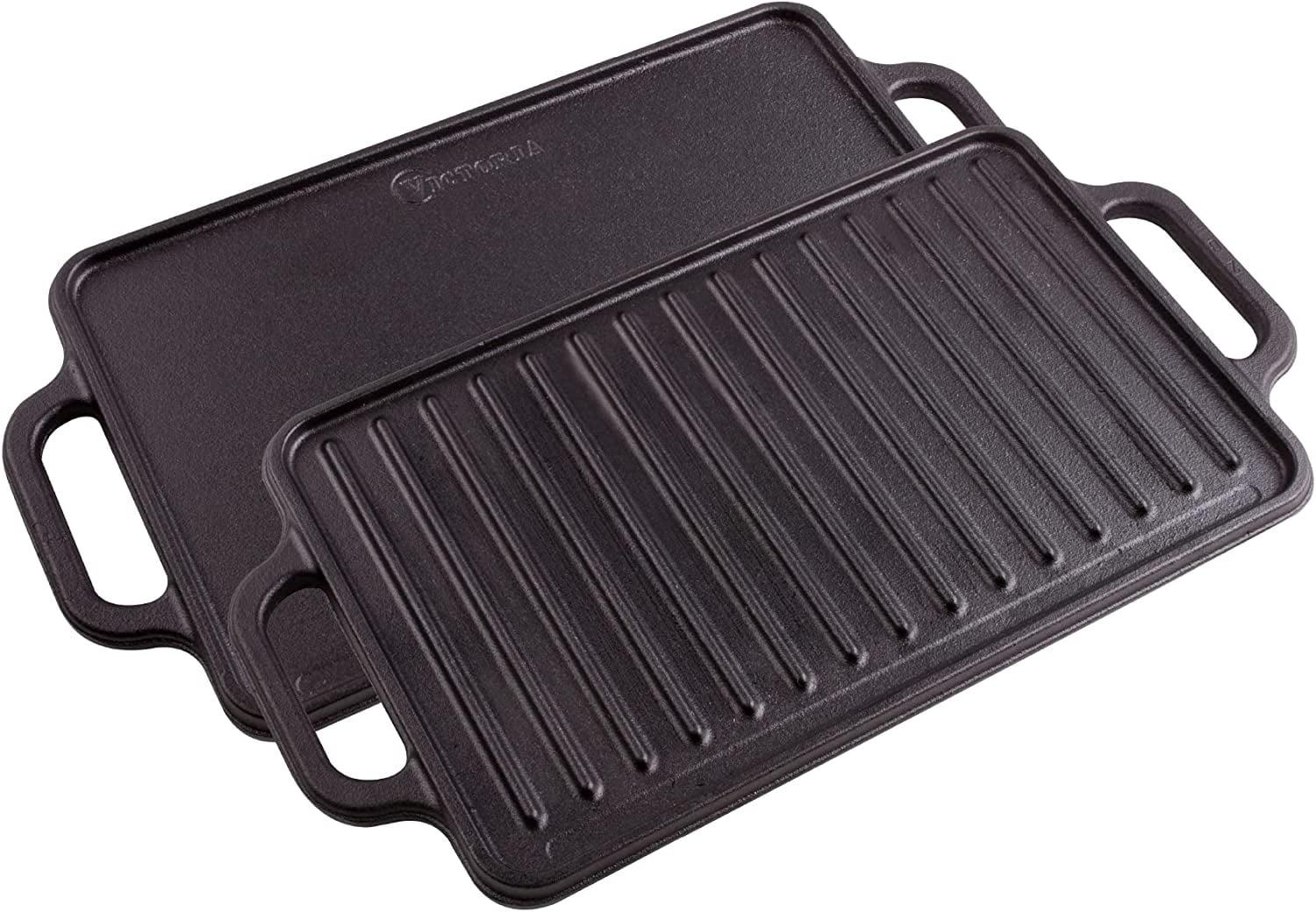 Victoria Rectangular Griddle, Reversible Cast Iron, 12.5 x 7.5 inch, Seasoned