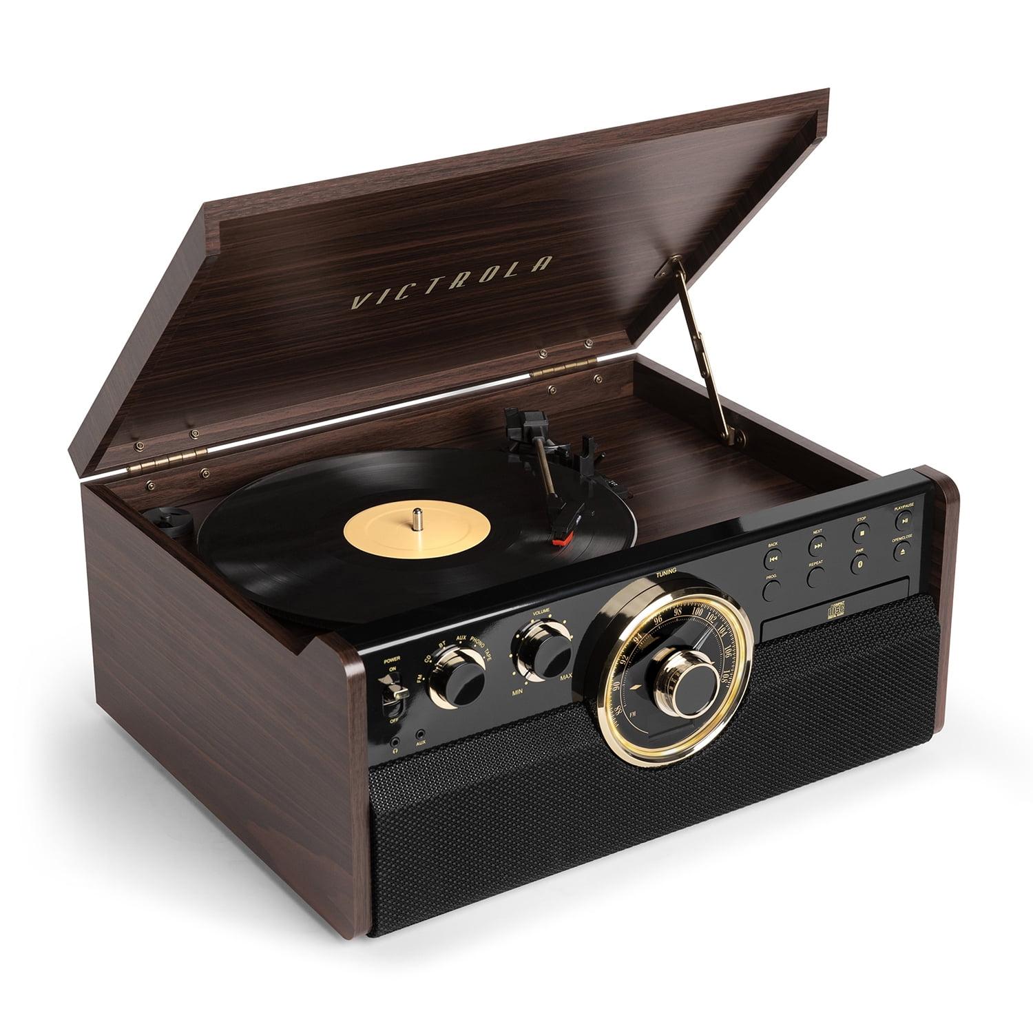 Espresso Mid Century Modern 6-in-1 Bluetooth Record Player