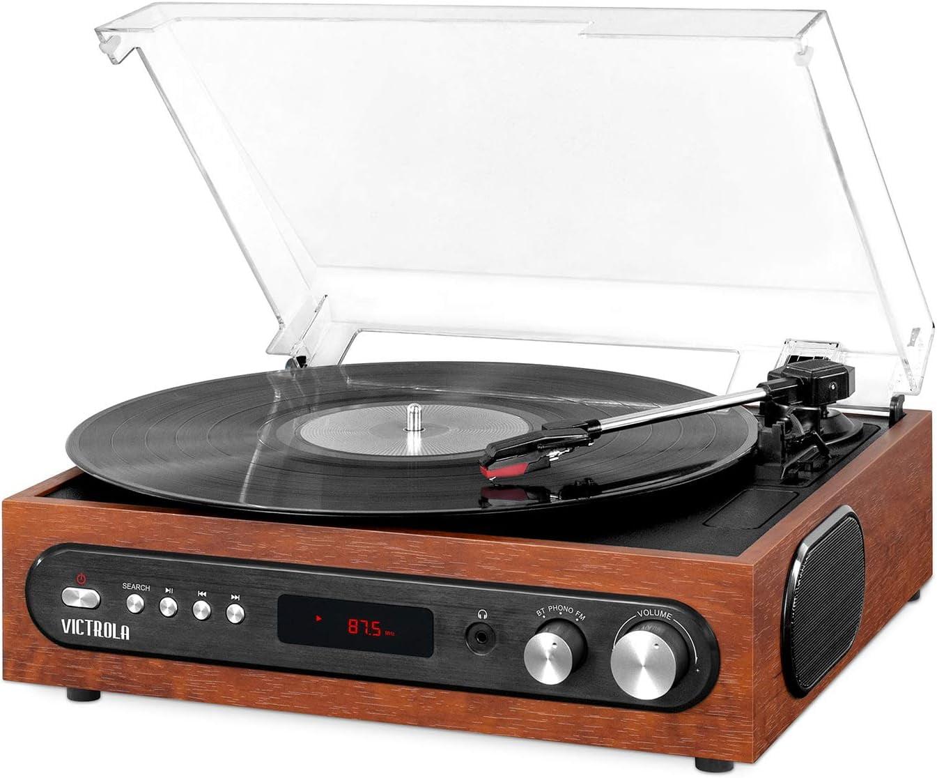 Victrola All-in-1 Bluetooth Record Player with Built in Speakers and 3-Speed Turntable Mahogany (VTA-65-MAH)