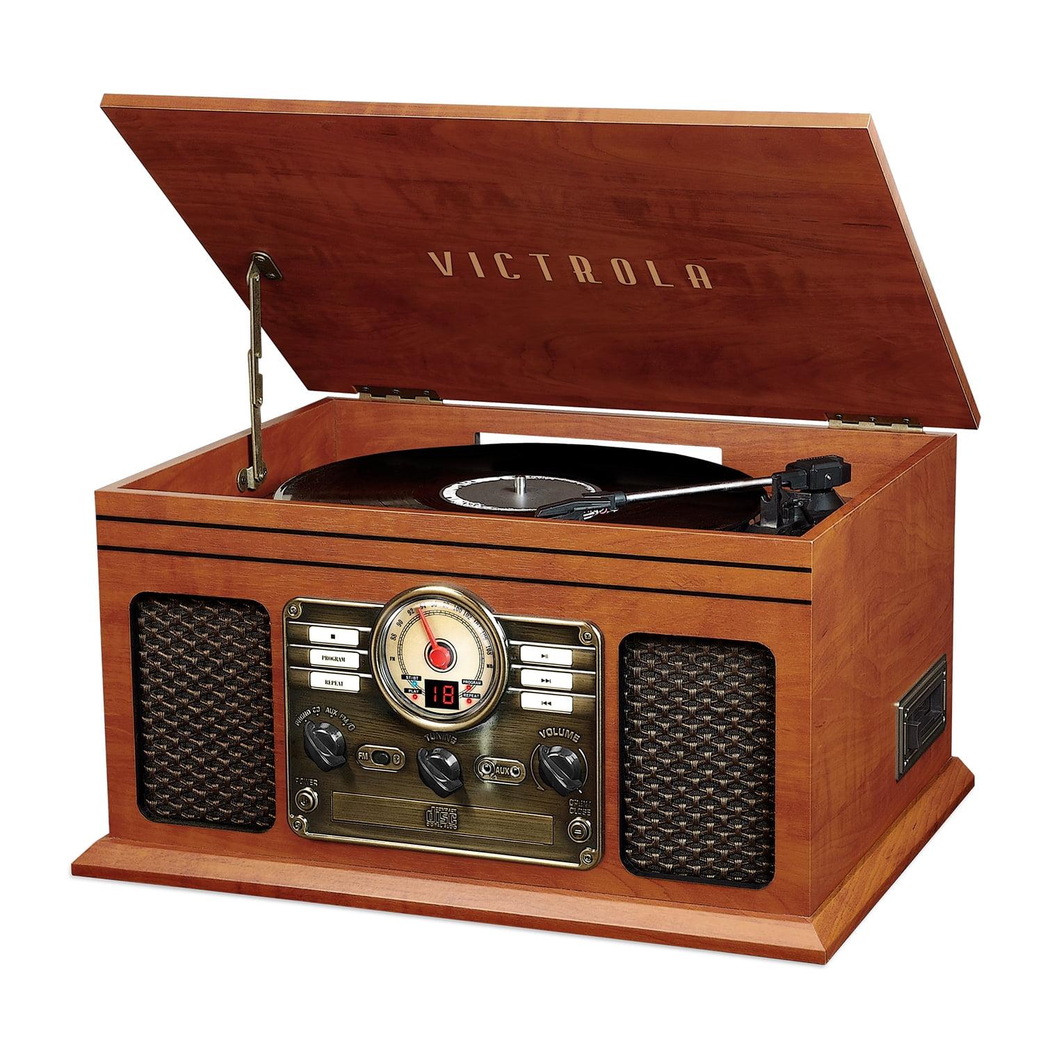 Mahogany Vintage 7-in-1 Bluetooth Record Player with USB and AM/FM Radio