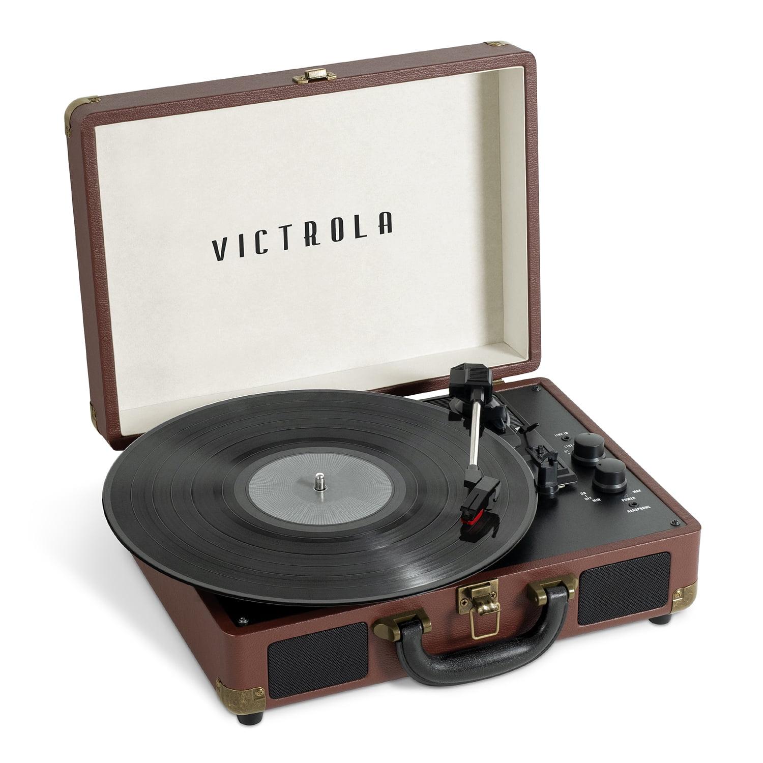 Dark Brown Portable Vintage Bluetooth Suitcase Record Player