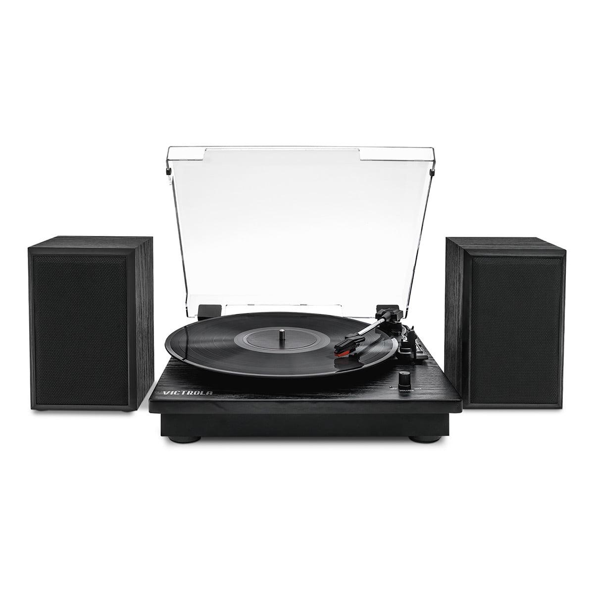 Black Wood Finish Bluetooth Turntable with Speakers