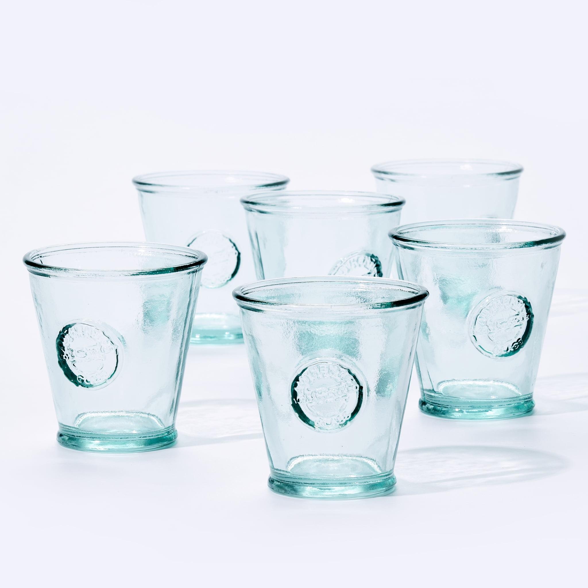 8oz Recycled Glass Embossed Lowball Drinking Glasses, Set of 6