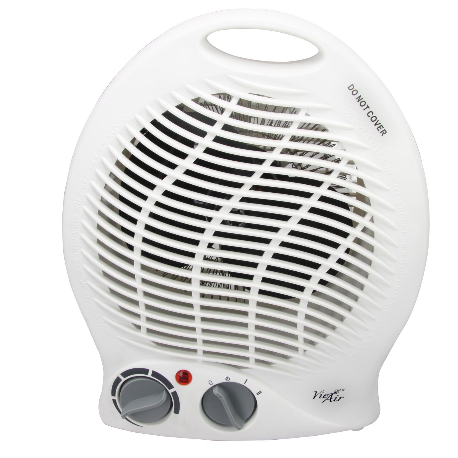 White Compact Ceramic Electric Heater with Thermostat and Safety Features