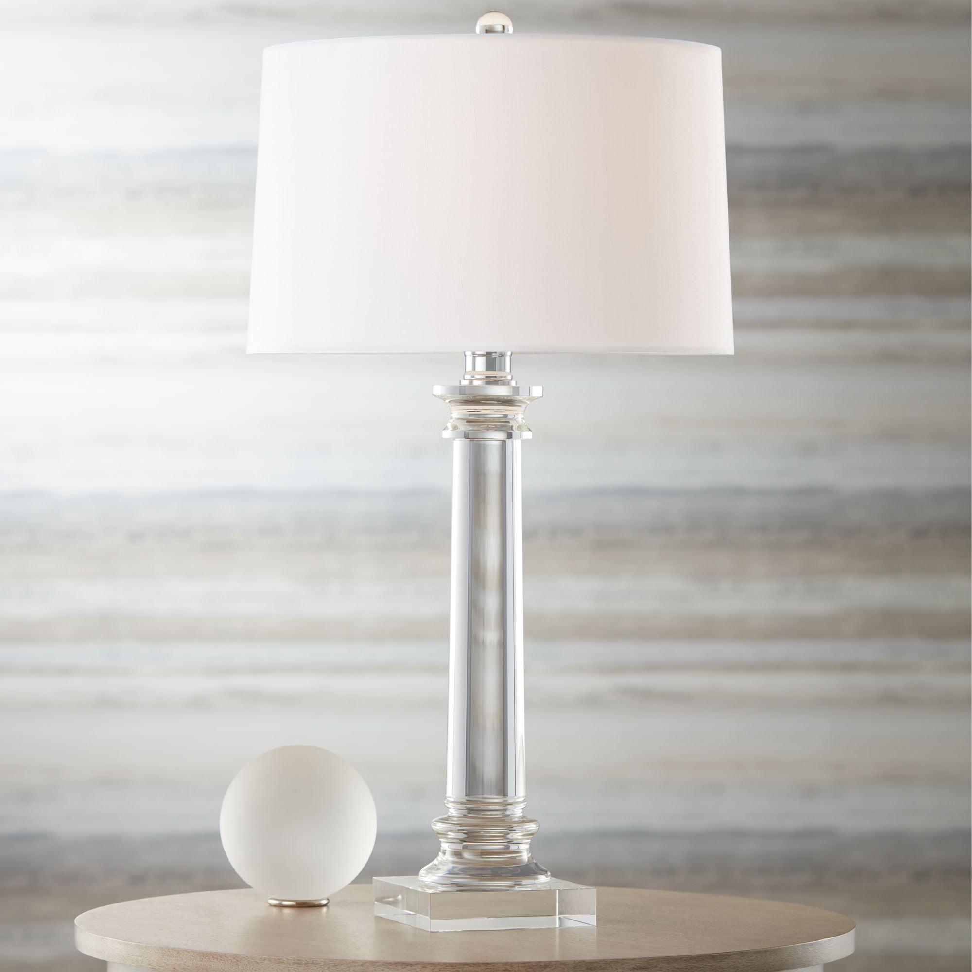 Vienna 28.5" White Crystal Column Table Lamp with Fabric Shade