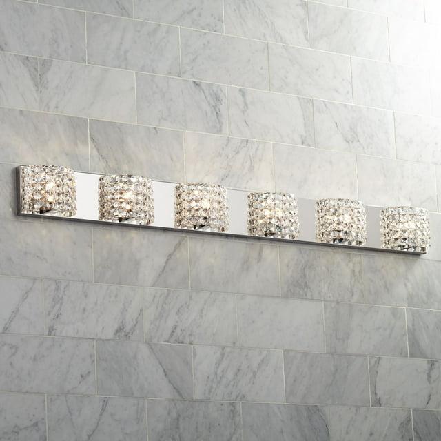 Vienna Full Spectrum Cesenna Modern Wall Light Chrome Hardwire 55" 6-Light Fixture Clear Crystal for Bedroom Bathroom Vanity Reading Living Room House