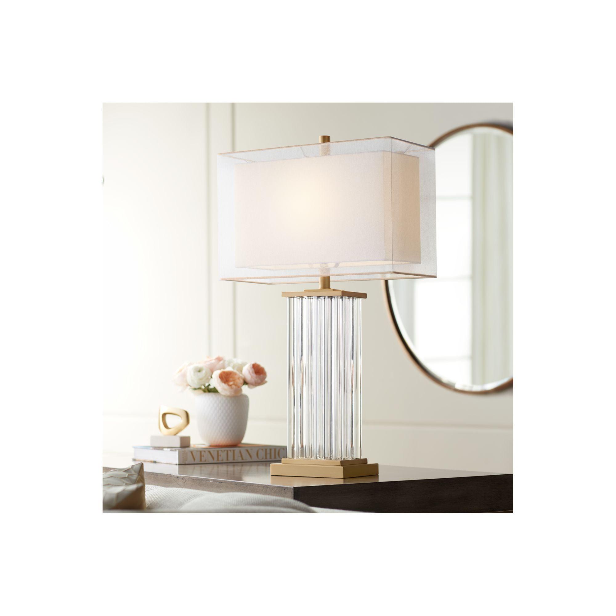 Vienna Full Spectrum Darcia Modern Luxury Table Lamp 29" Tall Clear Crystal Glass Column Double Rectangular Shade for Bedroom Living Room House Home