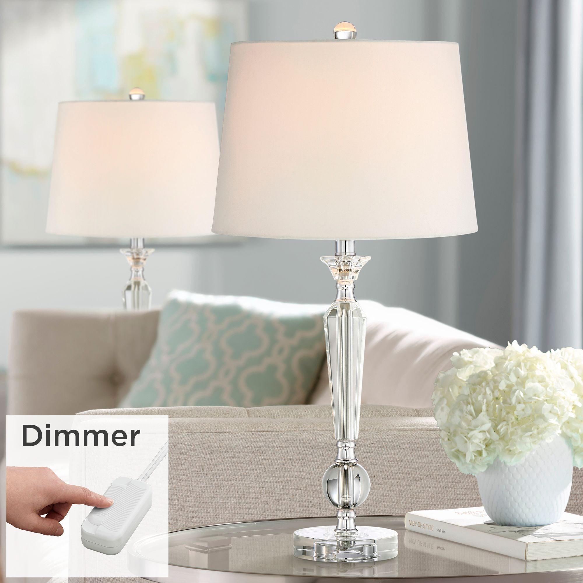 Vienna Crystal Candlestick Table Lamps with Off-White Drum Shades