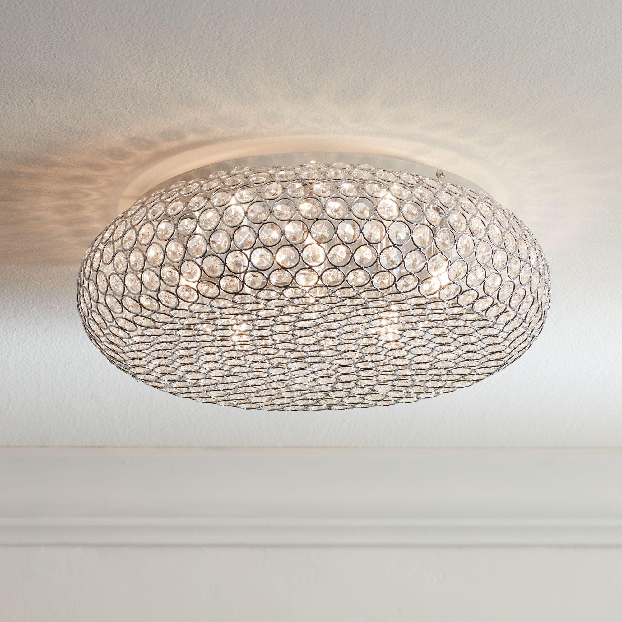 Modern 19" Crystal and Chrome LED Flush Mount Ceiling Light