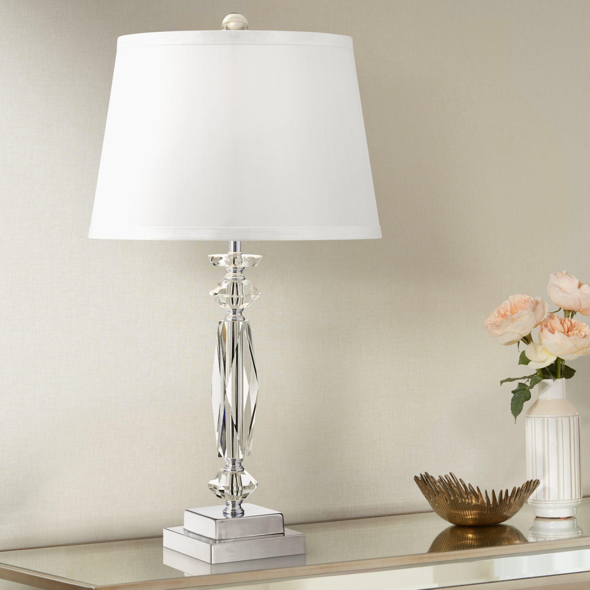 Vienna 23" Clear Crystal and Silver Accent Table Lamp with White Drum Shade