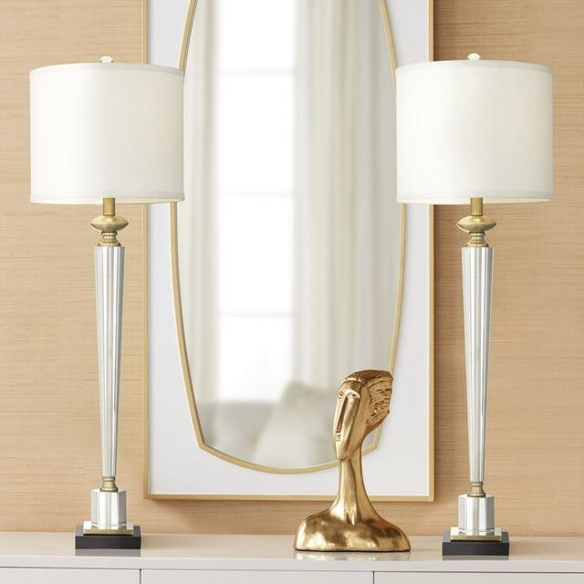 Vienna Full Spectrum Modern Table Lamps 38 1/2" Tall Set of 2 Clear Crystal Glass Hexagonal Column White Drum Shade for Bedroom Living Room Bedside