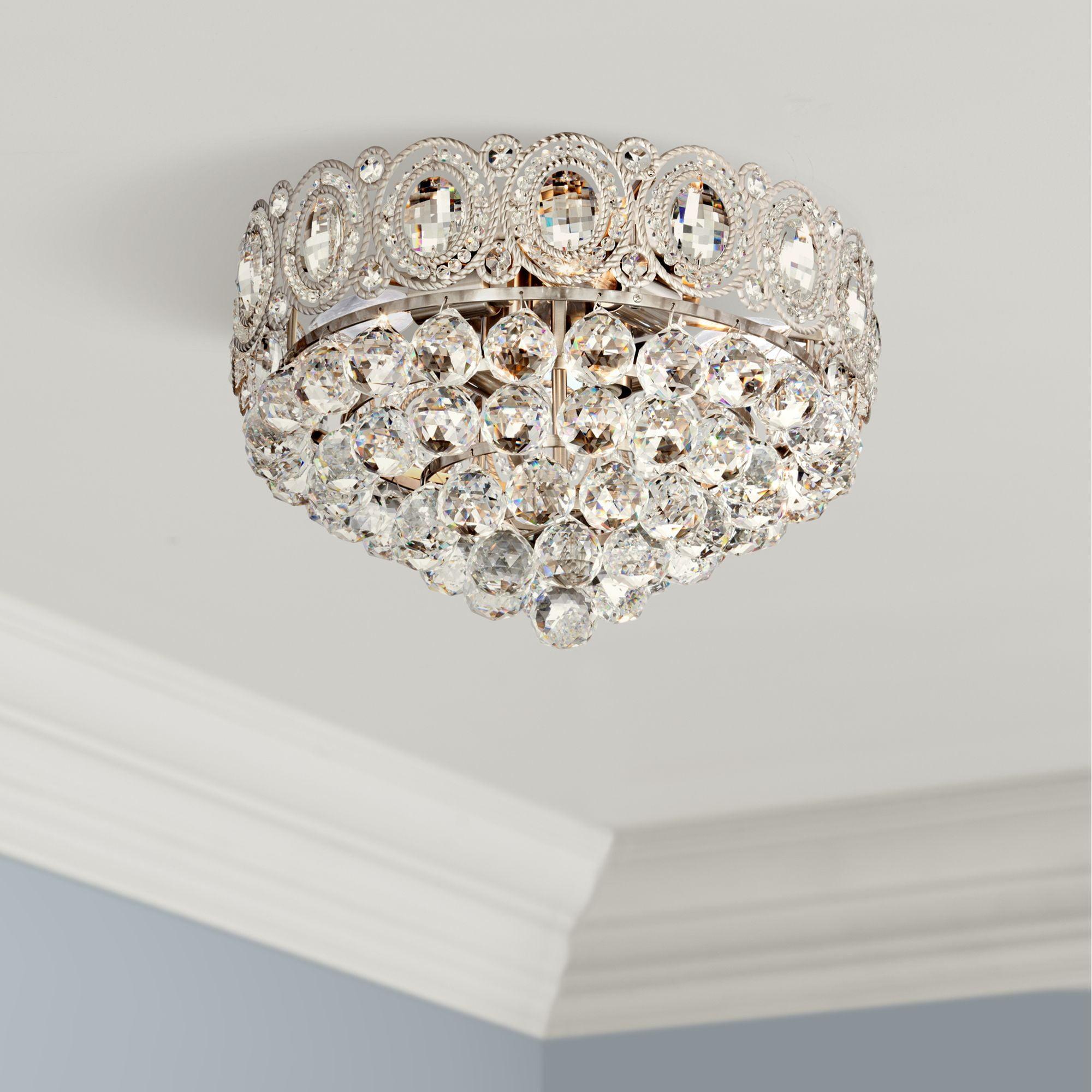 Elegant Satin Nickel 19'' Crystal Bowl Flush Mount Ceiling Light