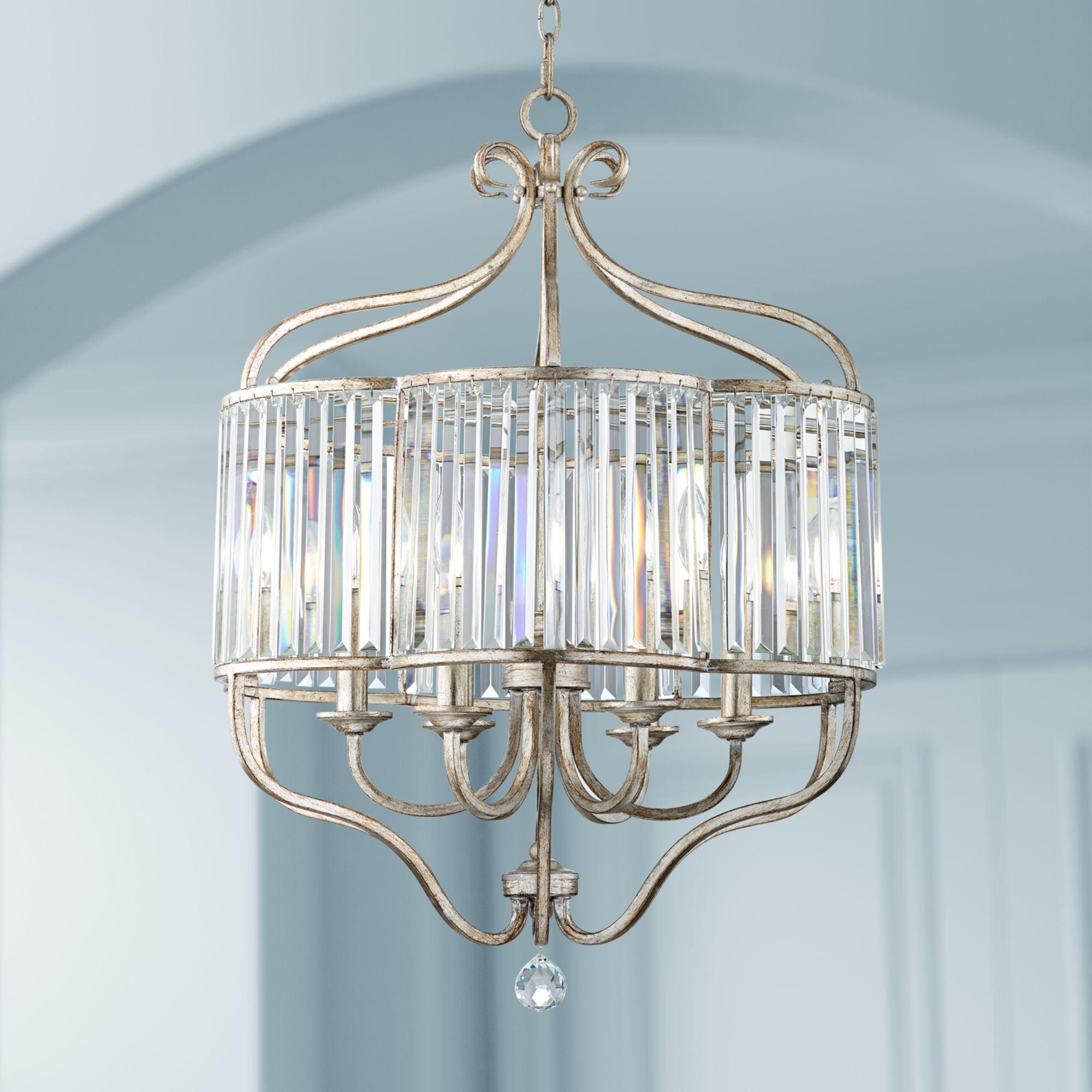 Antique Soft Silver Crystal Glass 6-Light Chandelier