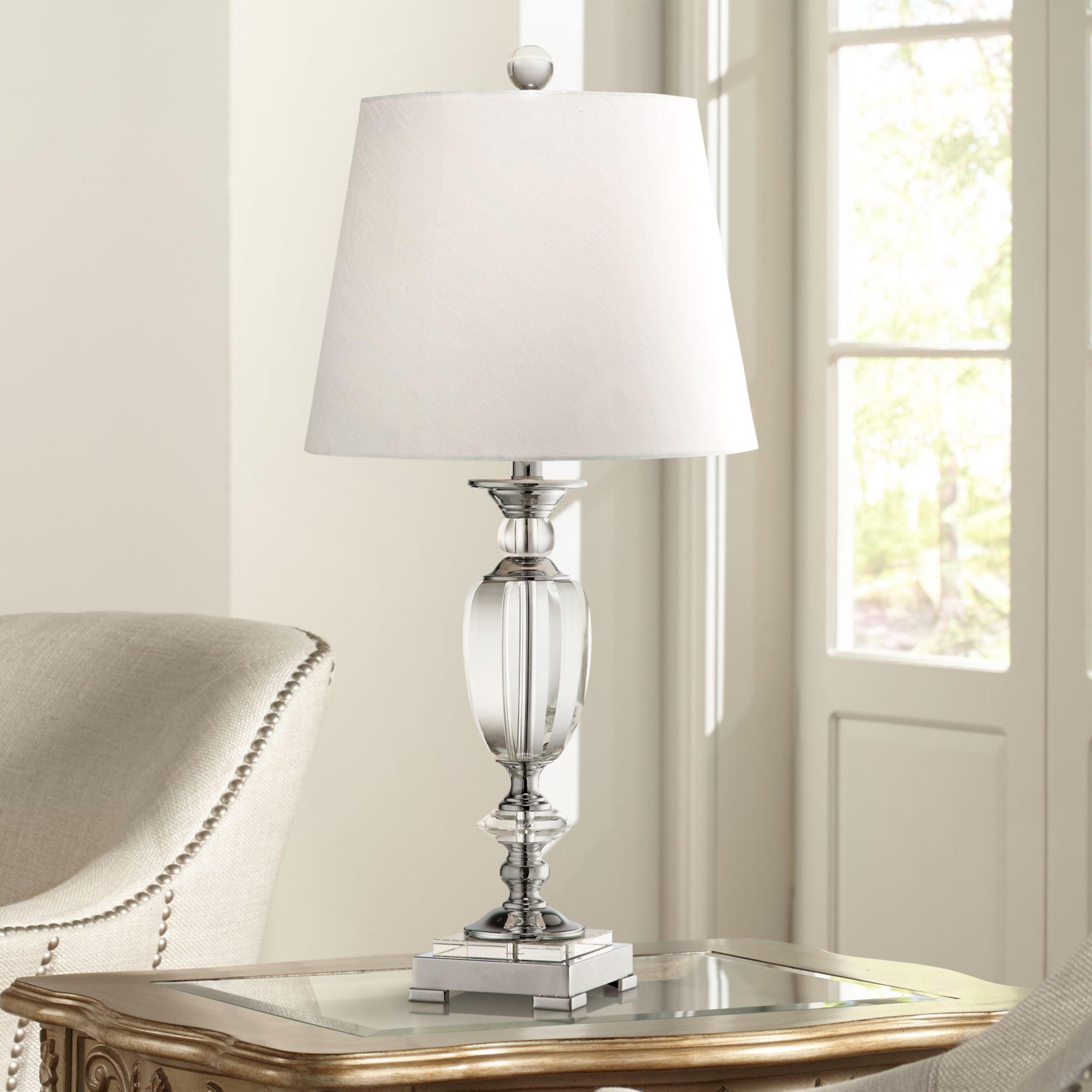 Vienna Full Spectrum Traditional Table Lamp Faceted Crystal and Chrome Urn White Drum Shade for Living Room Family Bedroom Bedside